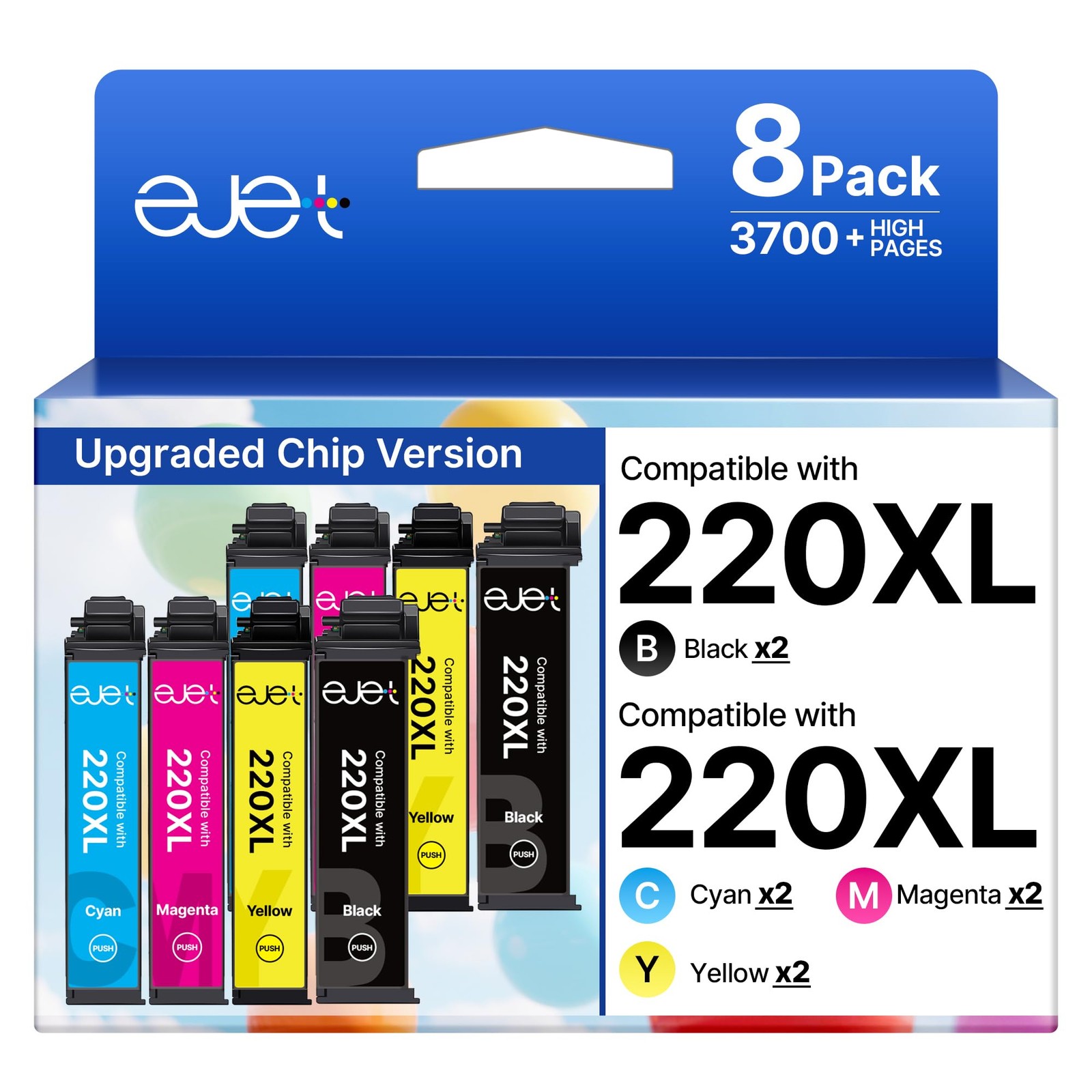 Epson 220XL Ink Cartridges 8 Pack (2 Black, 2 Cyan, 2 Magenta, 2 Yellow) for