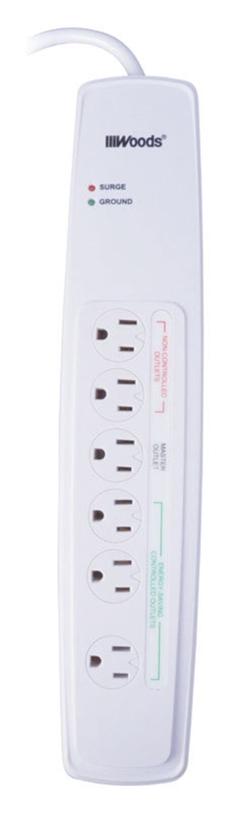 Woods 417047810 White 110V 1500 Joules 6-Outlet Surge Protector 3 L ft. Cord