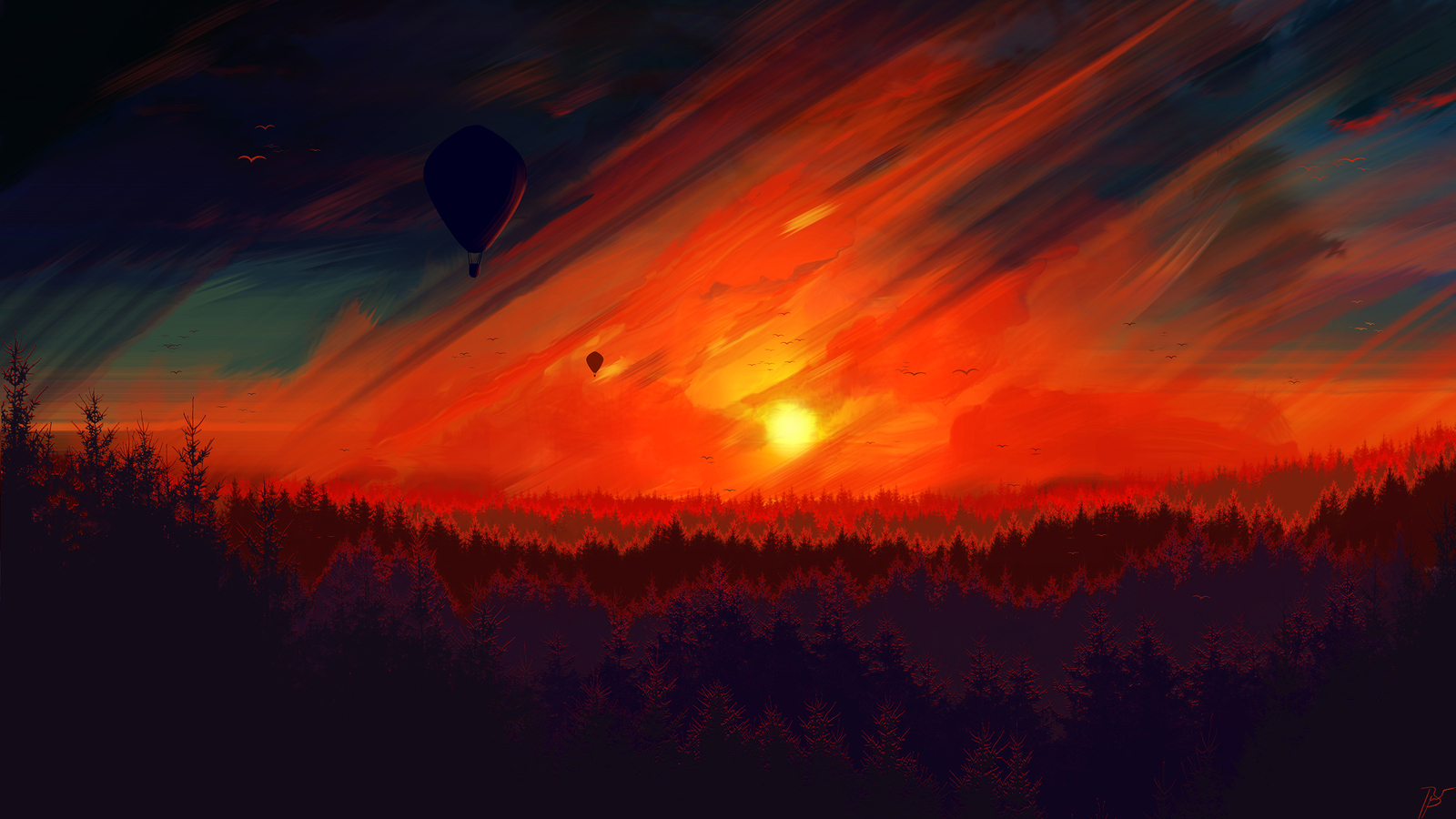 Landscape joeyjazz sunset art painting hot air balloons Custom Gaming Mat Desk