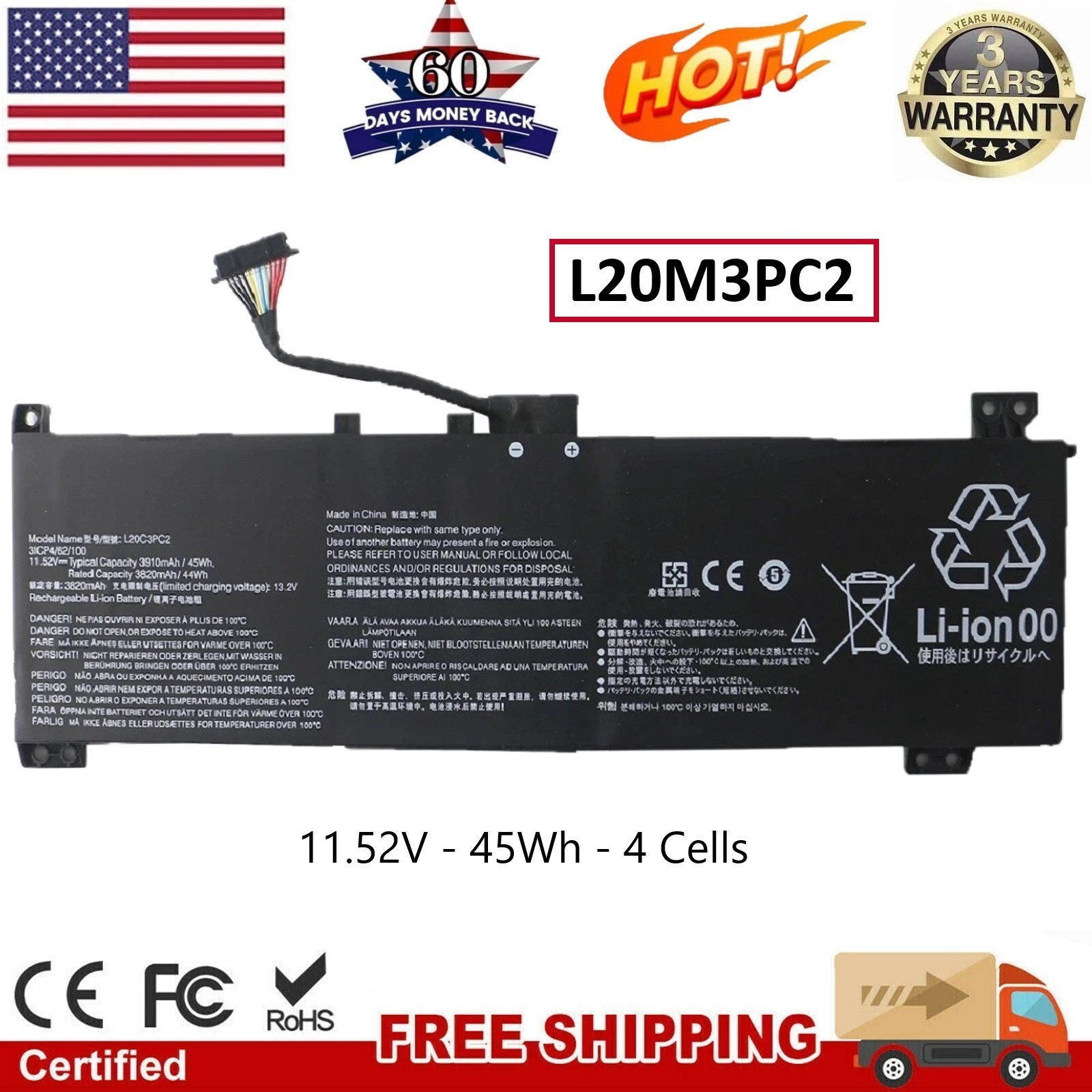 ✅New L20M3PC2 Battery for Lenovo Ideapad Gaming 3-15ACH6 82K2 L20C3PC2 L20D3PC2