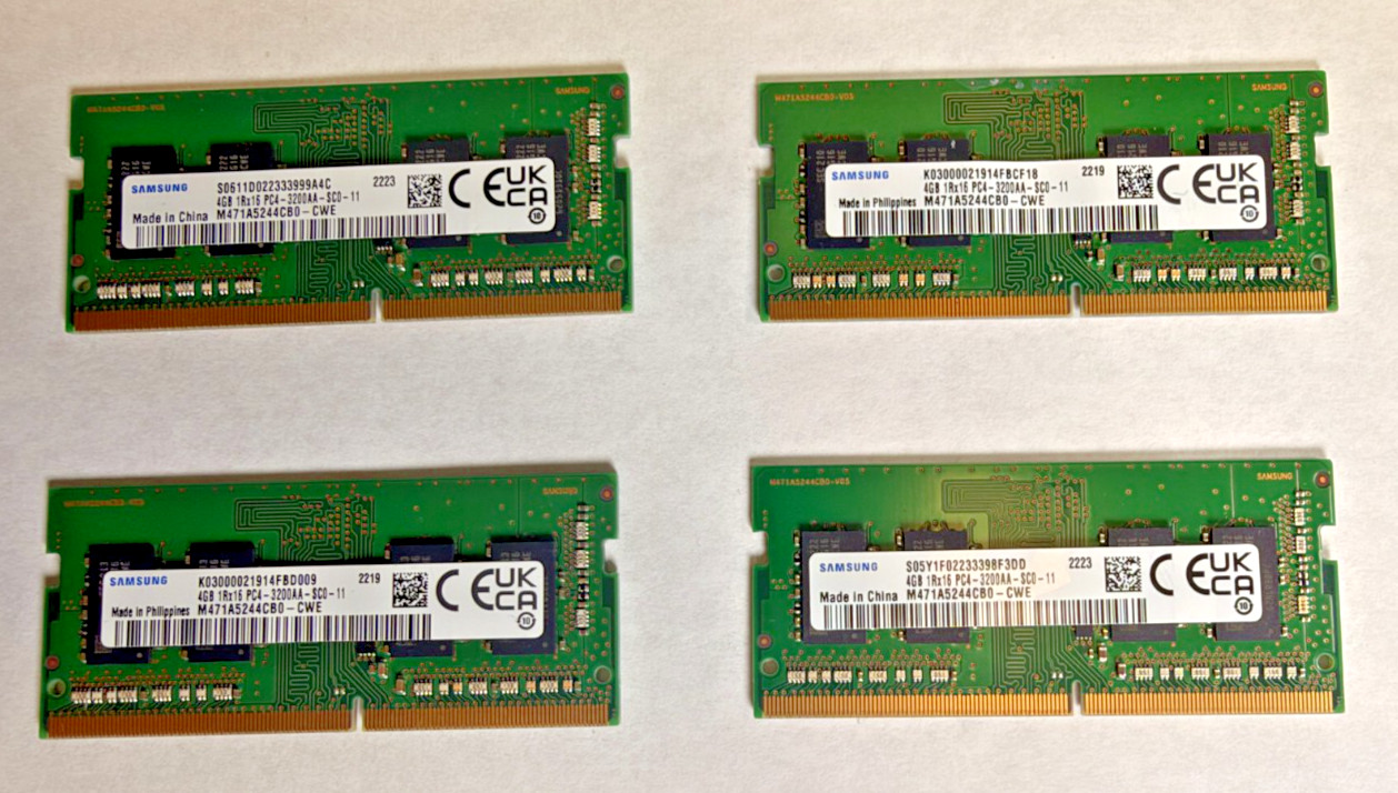 Samsung 4 X  4GB DDR4 3200MHz PC4-3200AA SO-DIMM Laptop Memory M471A5244CB0-CWE