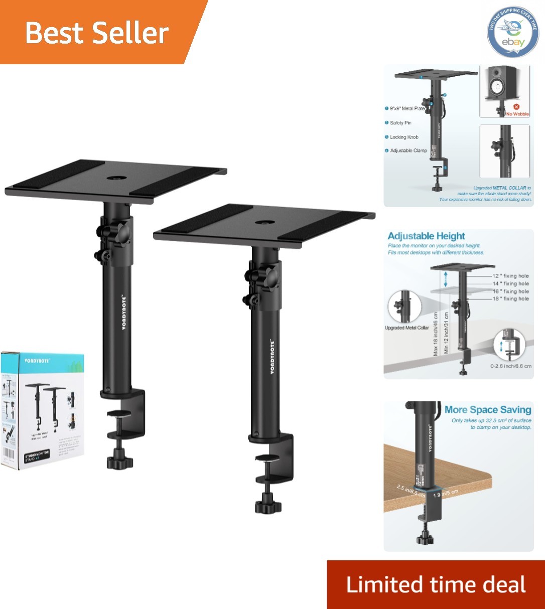 Adjustable Studio Monitor Stands - Set of 2, Height 12" to 18" for Optimal Sound