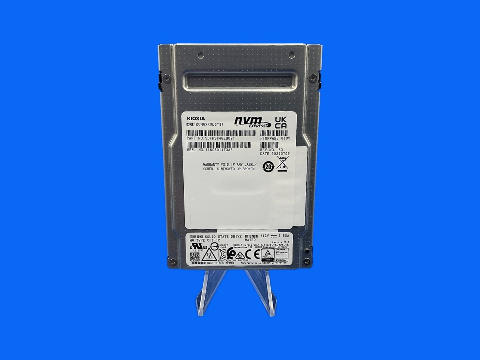 KIOXIA CM6-R KCM6XRUL3T84 3.84TB U.3 NVMe PCIe 4.0 Enterprise SSD SDFHS84GEB02T
