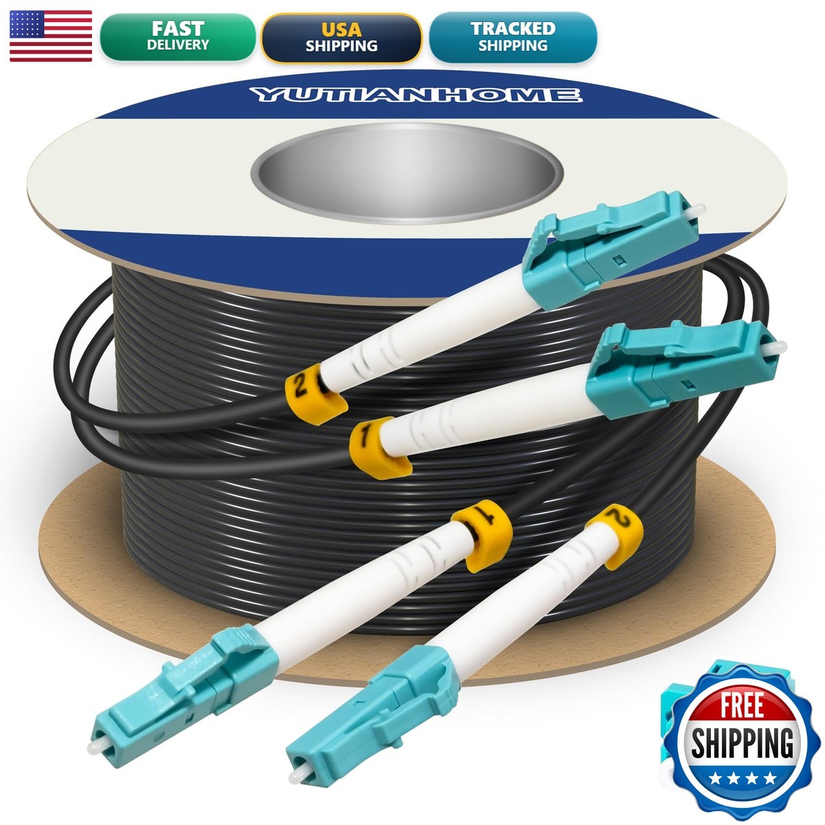 YUTIANHOME 50M Armored Fiber Patch Cable OM3 LC to LC Multimode 50/125um