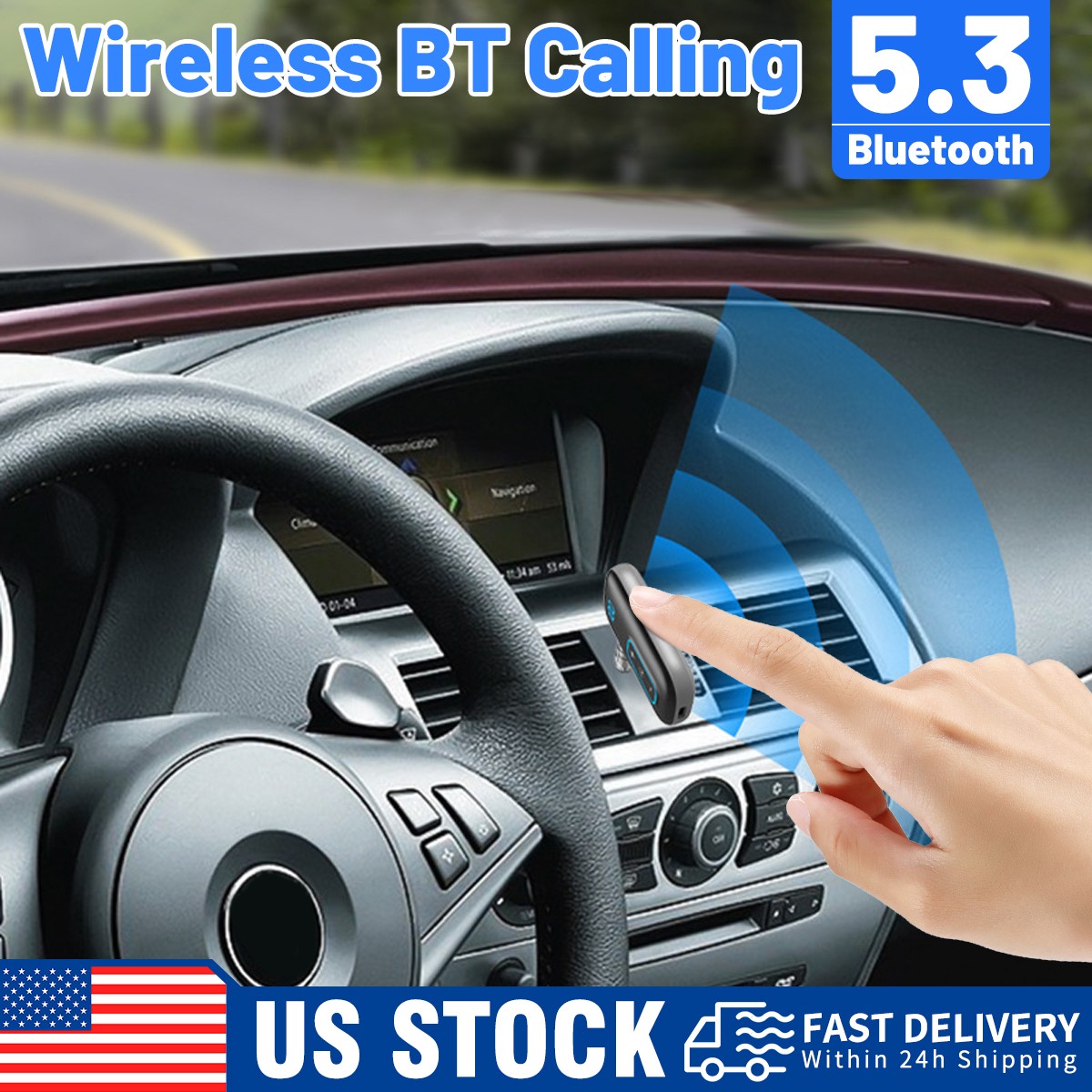 Bluetooth 5.3 Receiver 3.5mm AUX Car Wireless Audio Adapter LED Display Mic