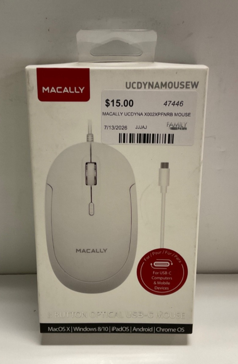 Macally UCDYNAMOUSEW USB-C Optical Mouse White Quiet Click Brand New 
