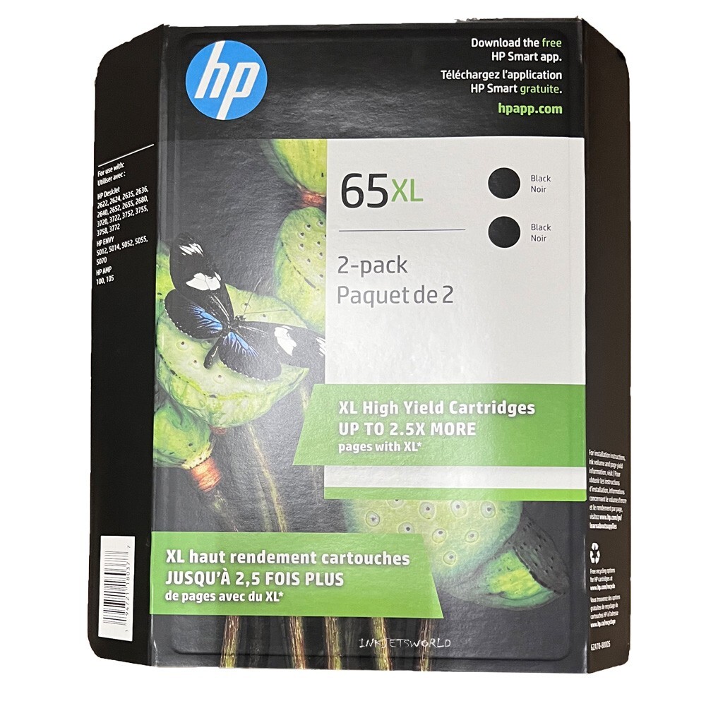 2pcs HP 65XL Black Ink Cartridges HP65XL New Genuine