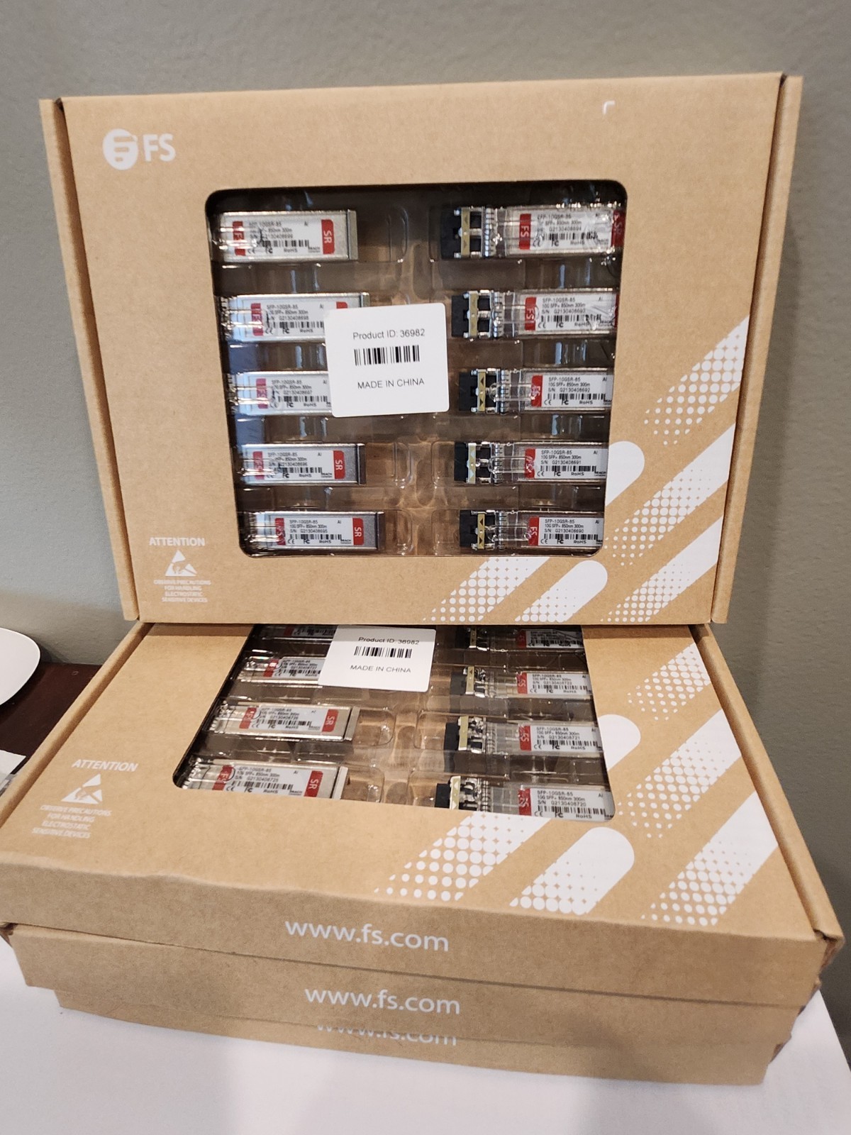Lot of 10 FS SFP-10GSR-85 10G SFP+ 850nm 300m DOM Transceiver Module