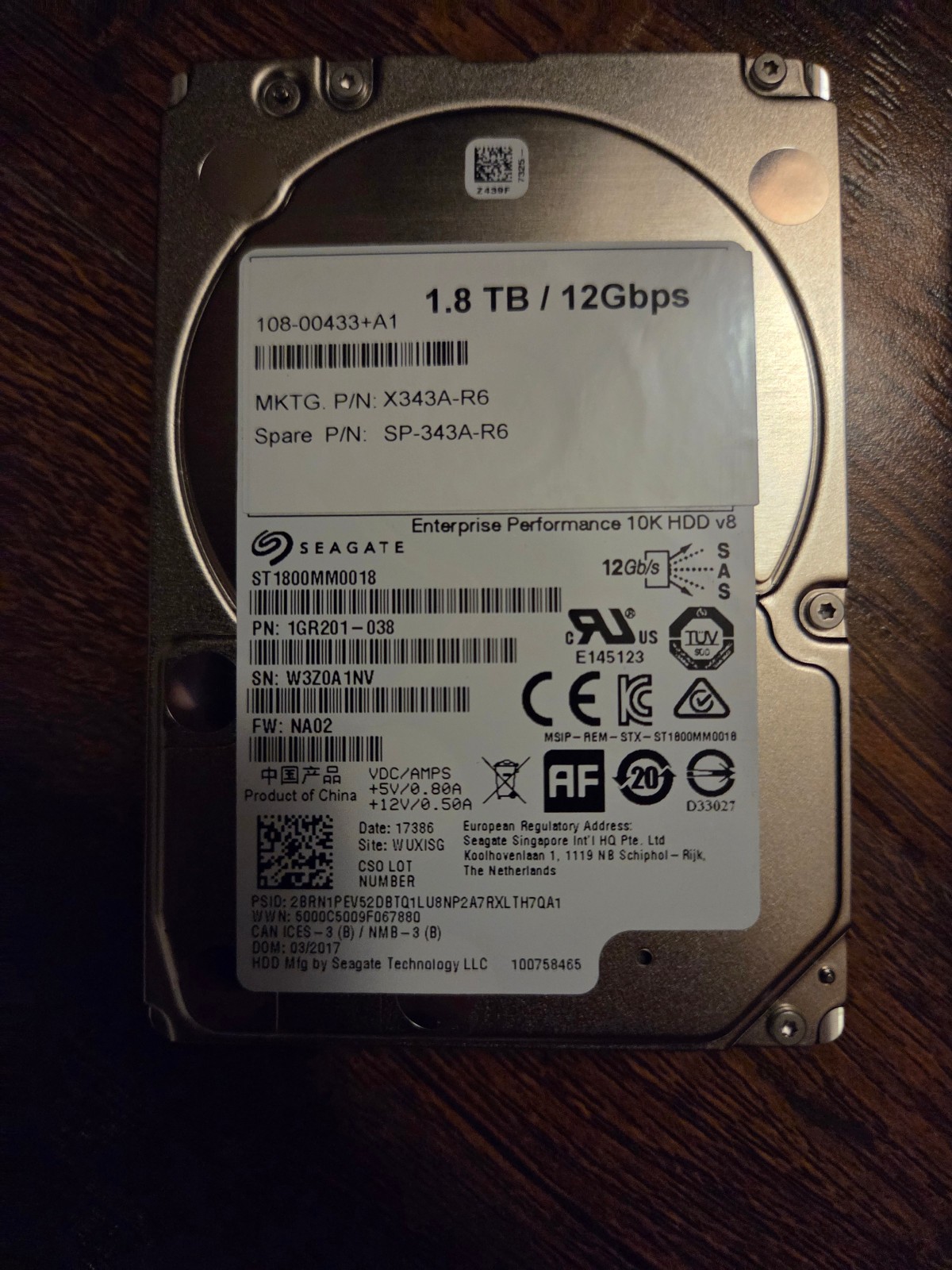 Netapp Seagate ST1800MM0018 1.8TB 10K SAS 12Gb/s 2.5" HDD PN:1GR201-038 X343A-R6