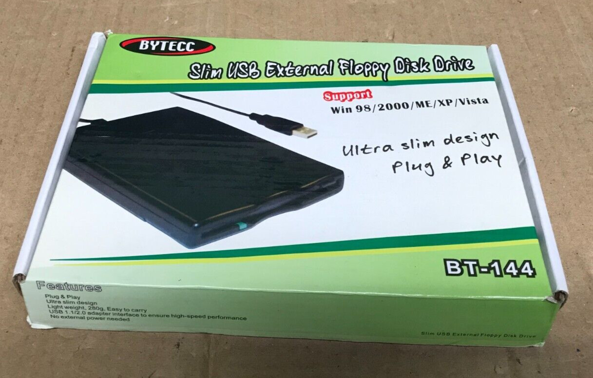 BYTECC BT-144 Slim USB 12Mbps Wired Portable External Floppy Disk Drive - New