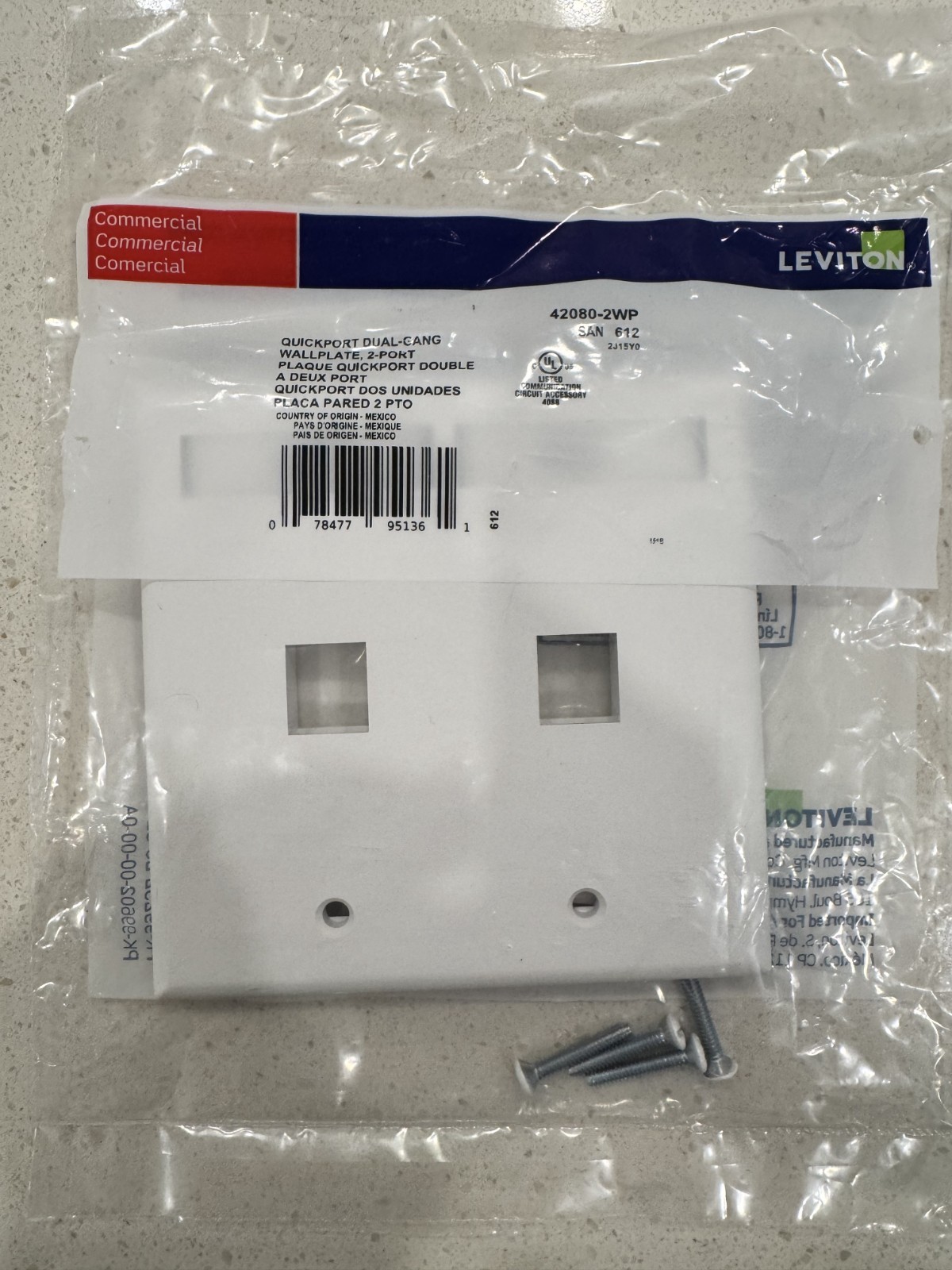 LOT OF 50 | Leviton QuickPort 2‑Port Wallplate White | 42080‑2WP | Contractor Pk