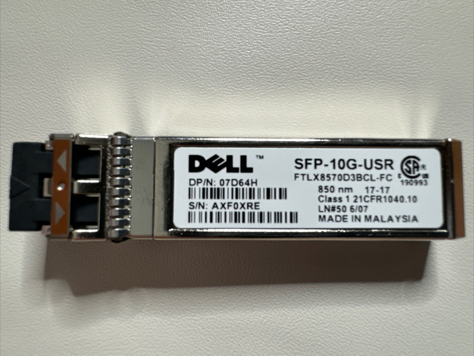 Genuine Dell SFP-10G-USR SFP+ 10GbE LC Transceiver Module 850nm 07D64H New