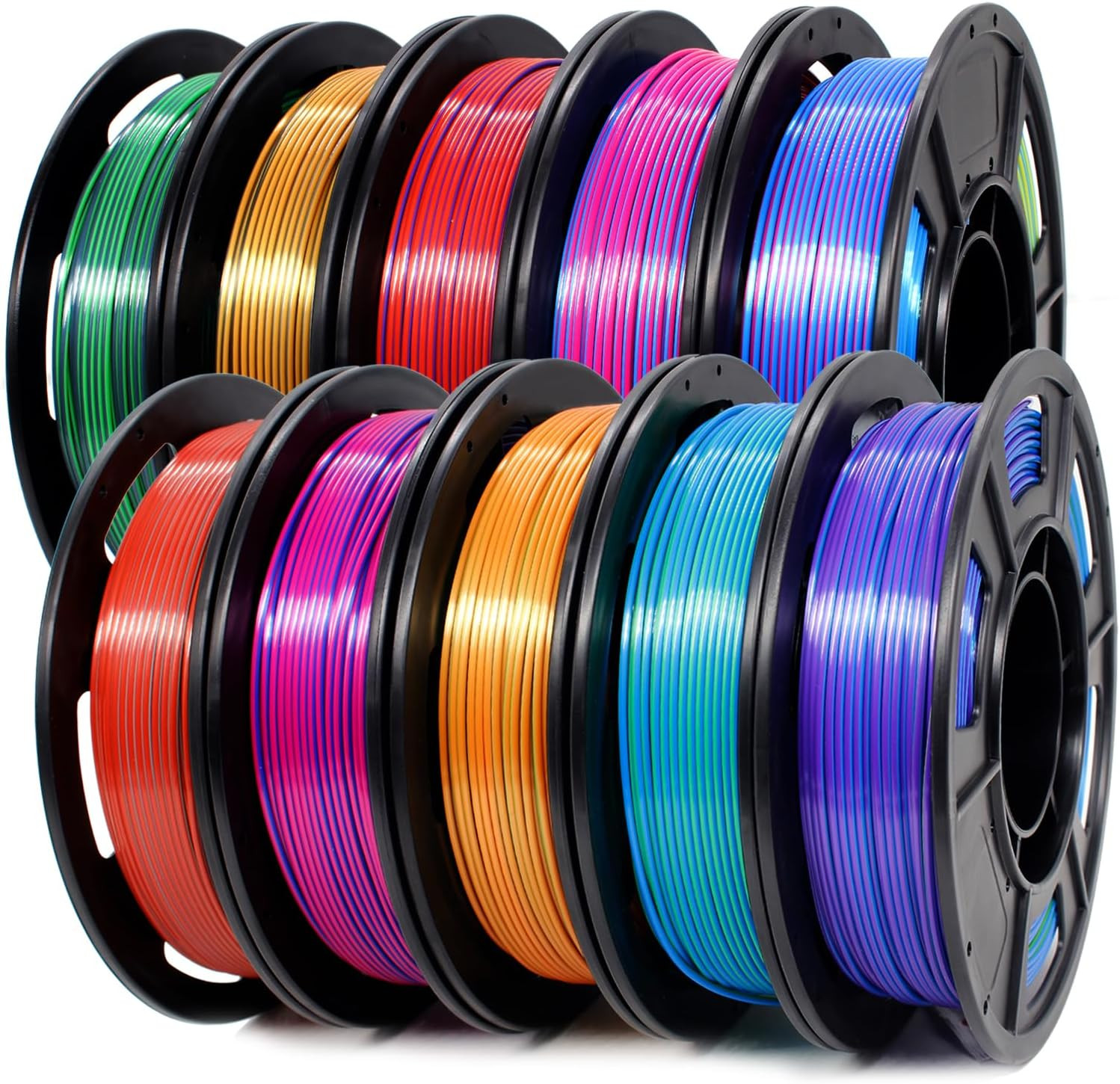 3D Printer Filament Bundle,1.75Mm Silk PLA Filament Multicolor 250G*10 Rolls,Bul
