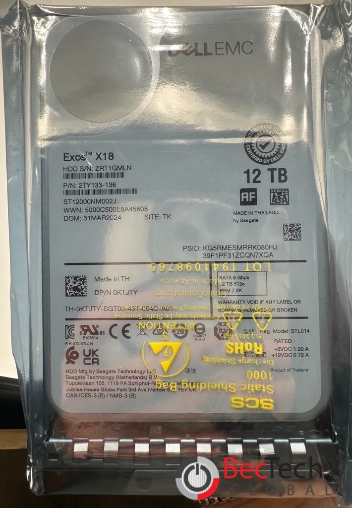 Exos X18 Dell EMC 12TB 7.2K 12Gbps SAS 3.5" Enterprise HDD w/ Caddy