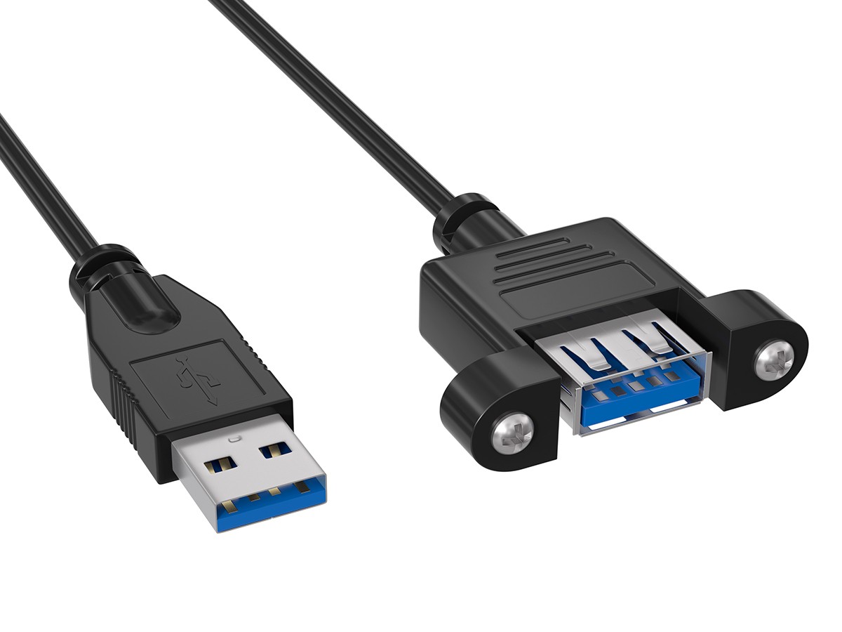 1ft SuperSpeed USB 3.0 Panel Mount Type A to Type A Male to Female Extension ...
