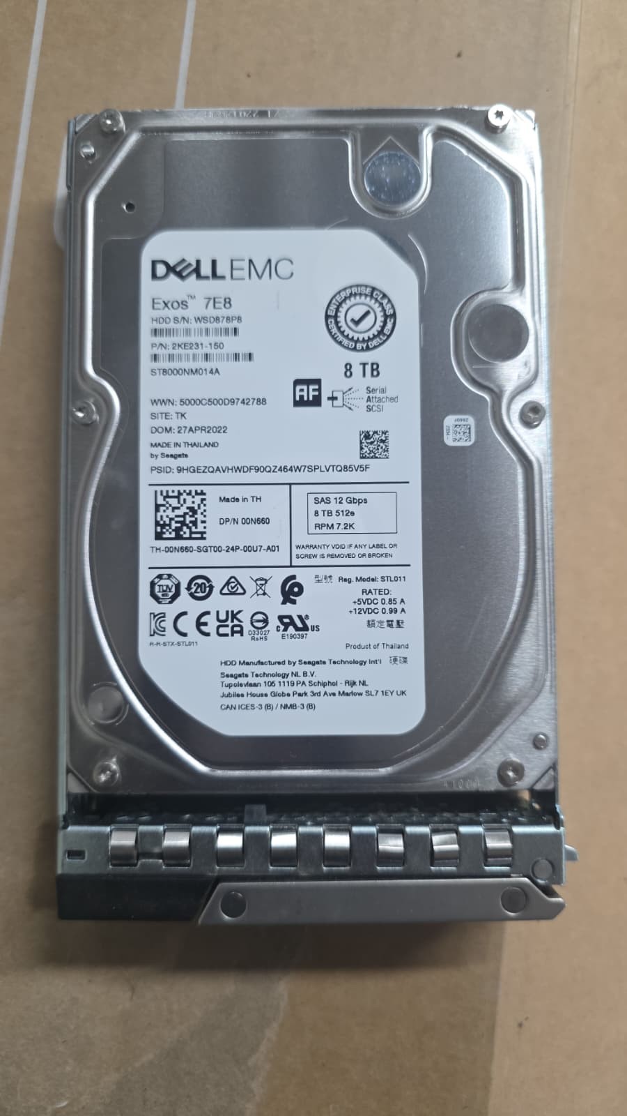 Dell/Seagate Exos 7E8 8TB ST8000NM010A 7.2K RPM SAS 12Gb/s 512e 3.5" HDD