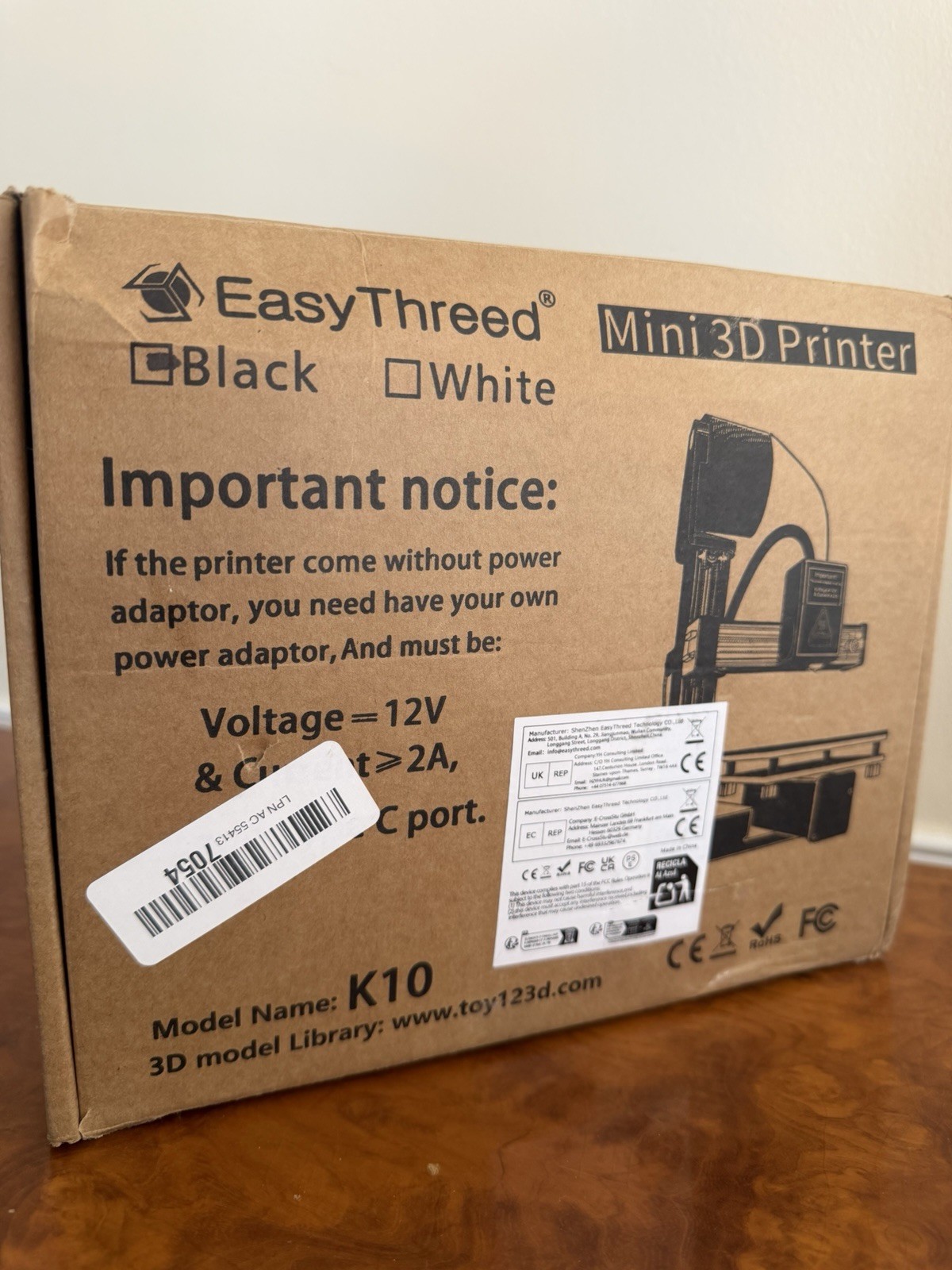 EasyThreed K10 Mini 3D Printer Black and White Compact Design Boxed Model K10