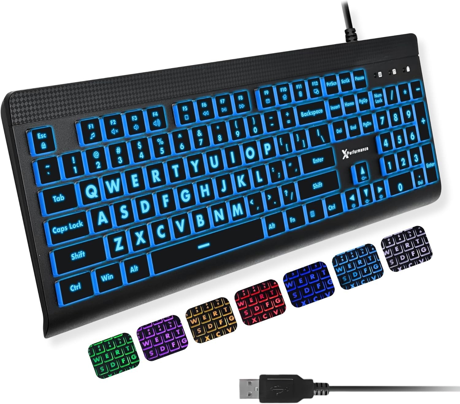 X9 Large Print Backlit Keyboard Big Letters LED USB Wired PC Laptop