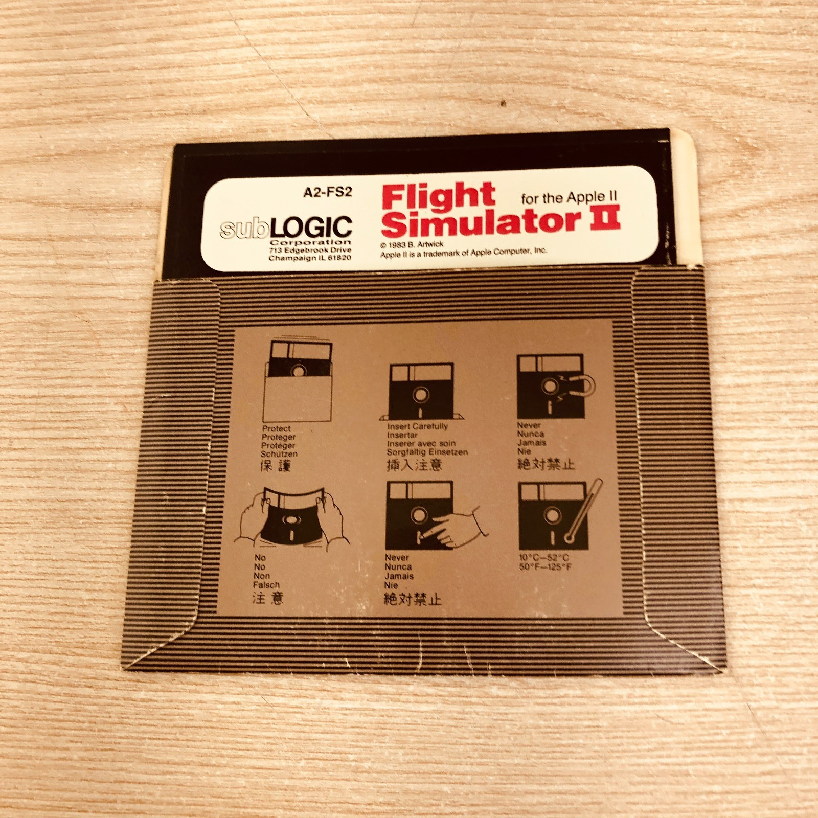 SubLogic Flight Simulator Apple II ii 2 1983 Vintage Floppy Disk