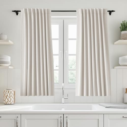 Linen Blackout Curtains 54" Length 2 52"W x 54"L (Pack of 2) #01 Cream