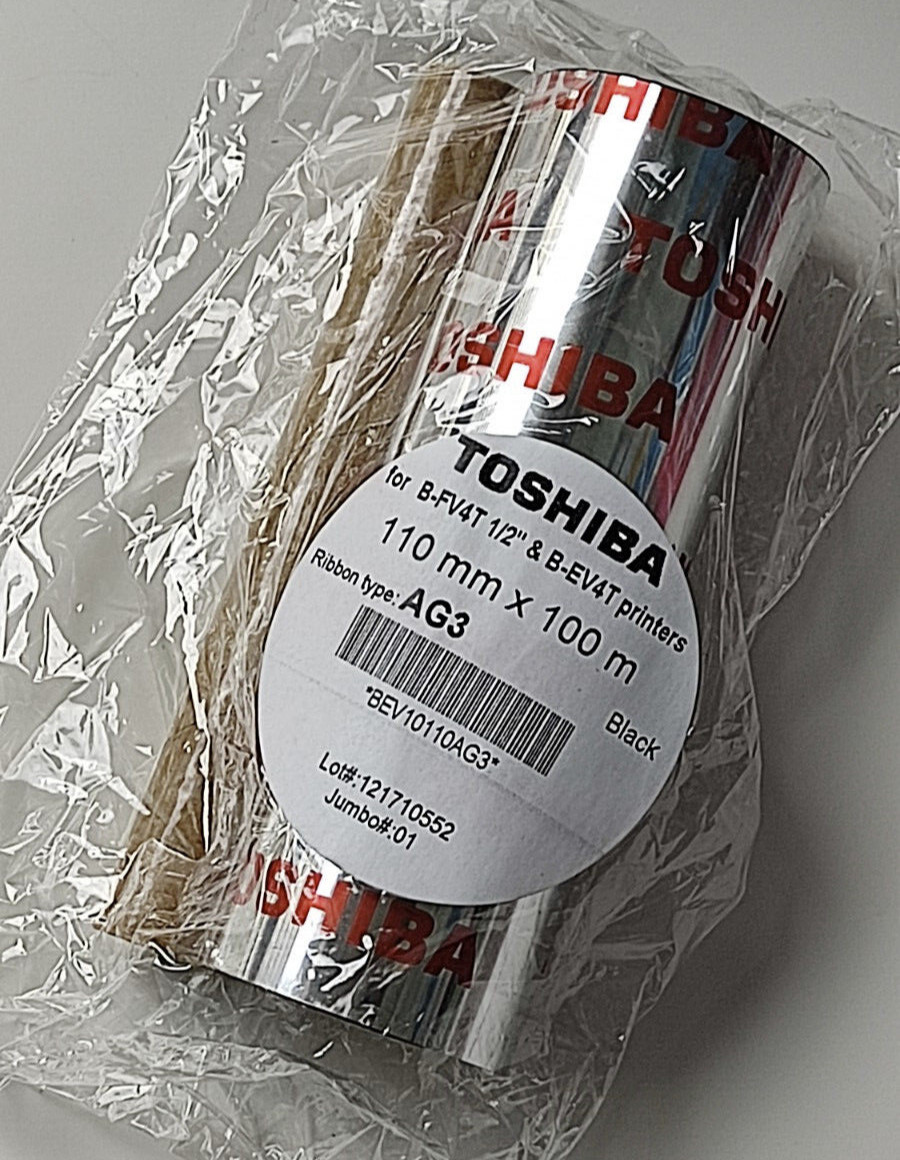 1x Toshiba AG3 Thermal Transfer Ribbon BLACK 110mm X 100m B-FV4T 1/2" / B-EV4T