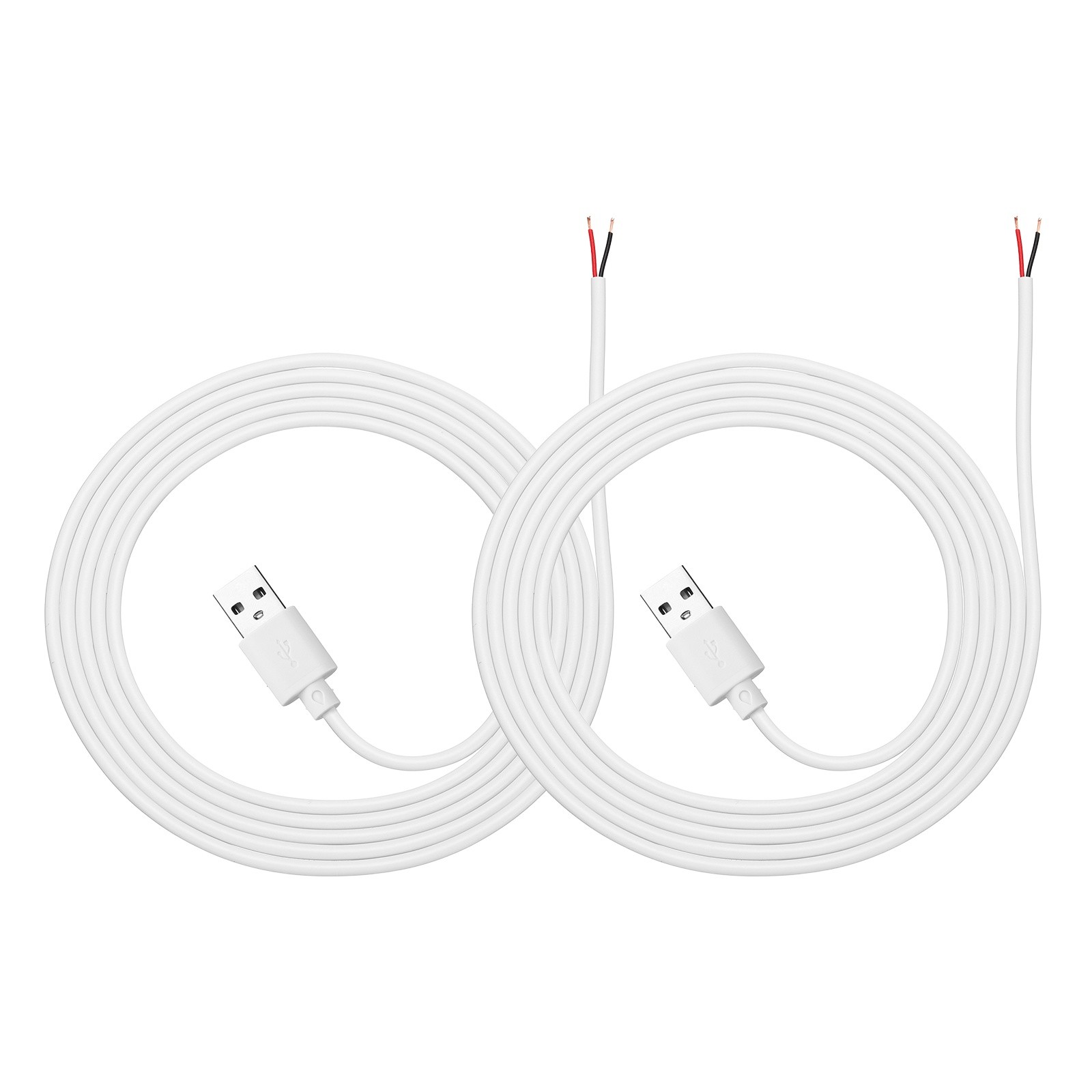 2Pcs 1.5m/4.92Ft USB Pigtail Cable, 5V 2.4A USB A to 2 Pin Bare Wires, White