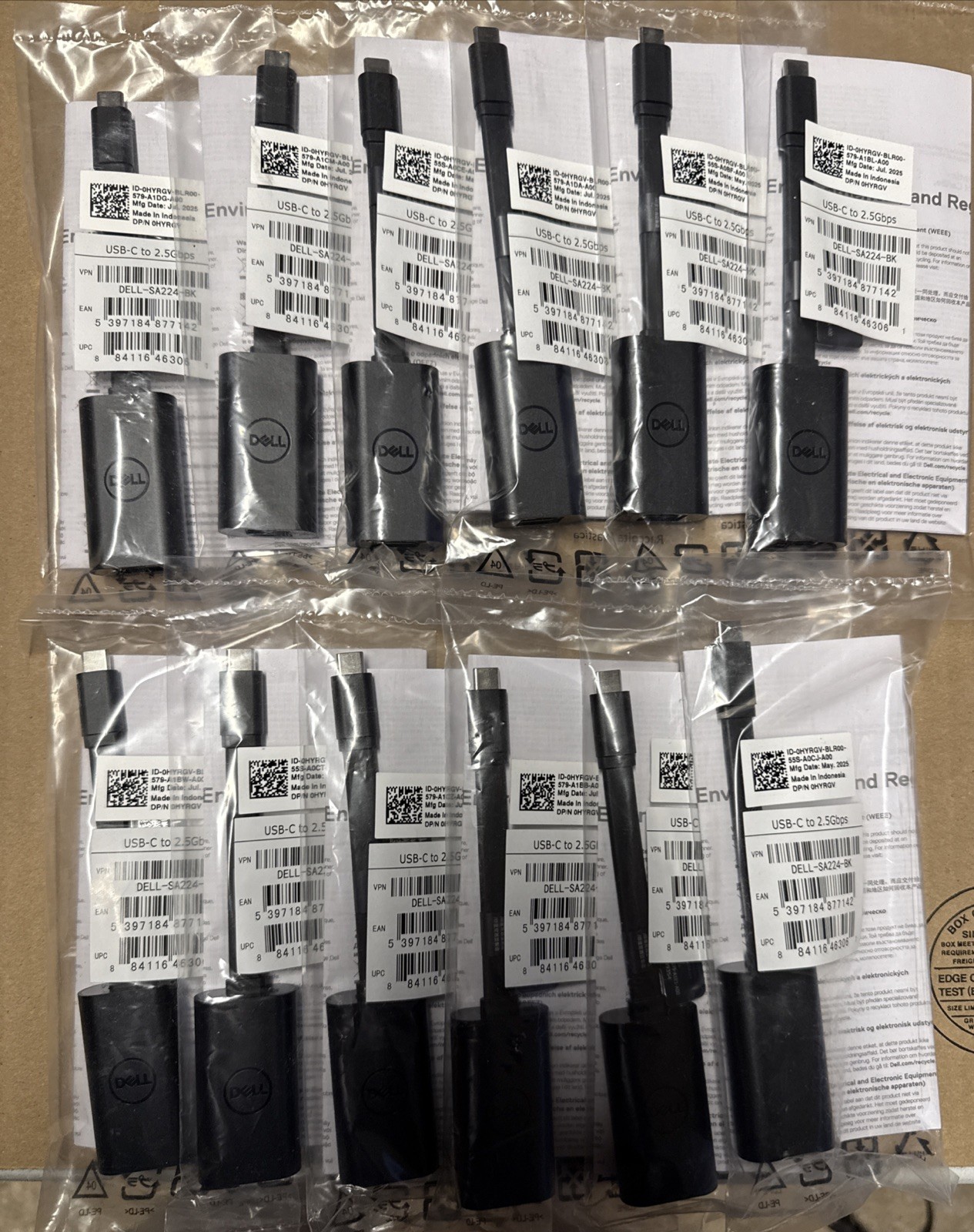 Lot Of 12 Dell USB-C to 2.5 Gbps Ethernet Adapter Model DELL-SA224-BK NEW/SEALED