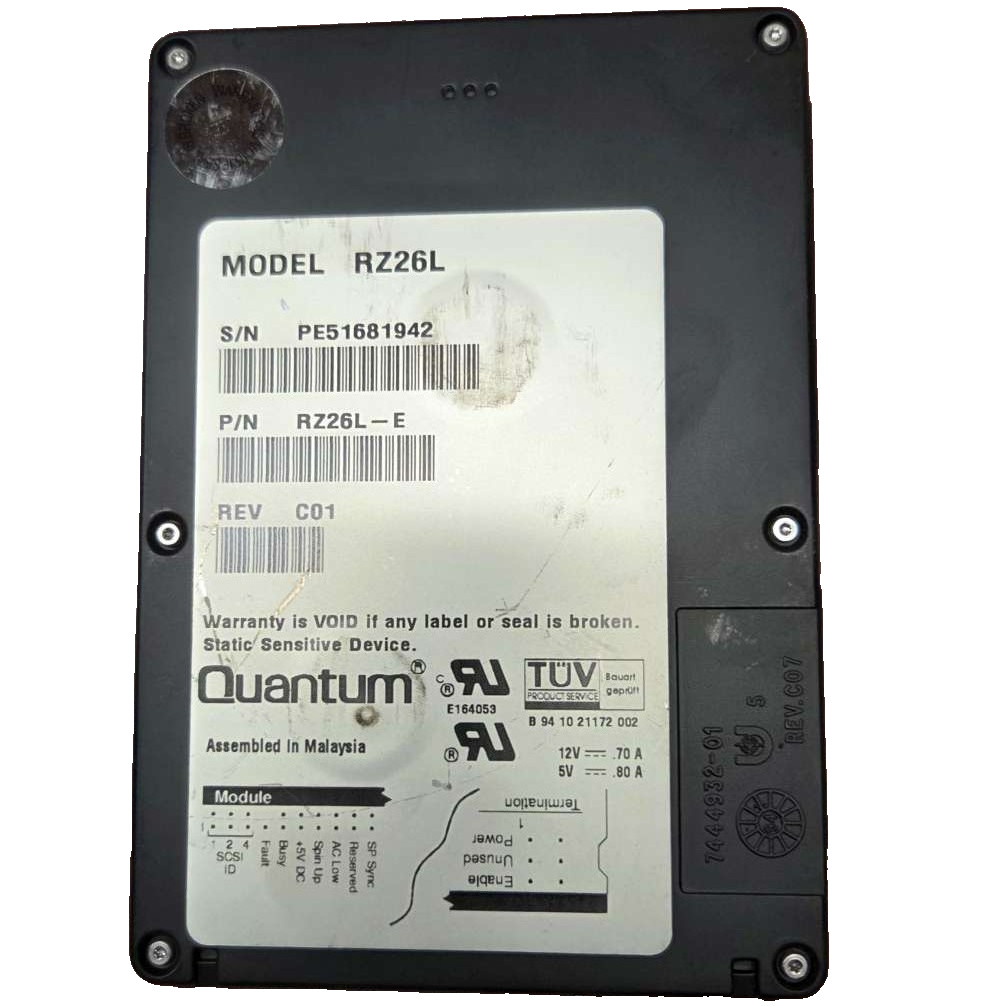 Tested DEC RZ26L Quantum 1.05GB internal 3.5x1" 50-pin SCSI hard disk drive 1GB