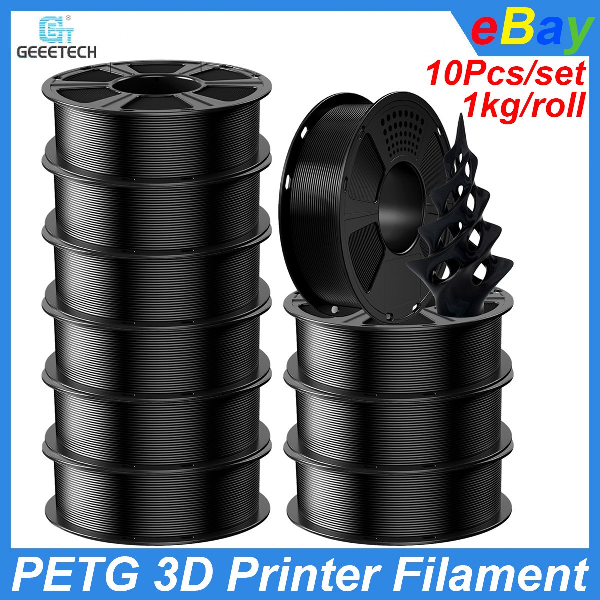 10x Geeetech PETG 3D Prinnter Filament 1.75mm 1kg/roll Black Heat Resistant PETG