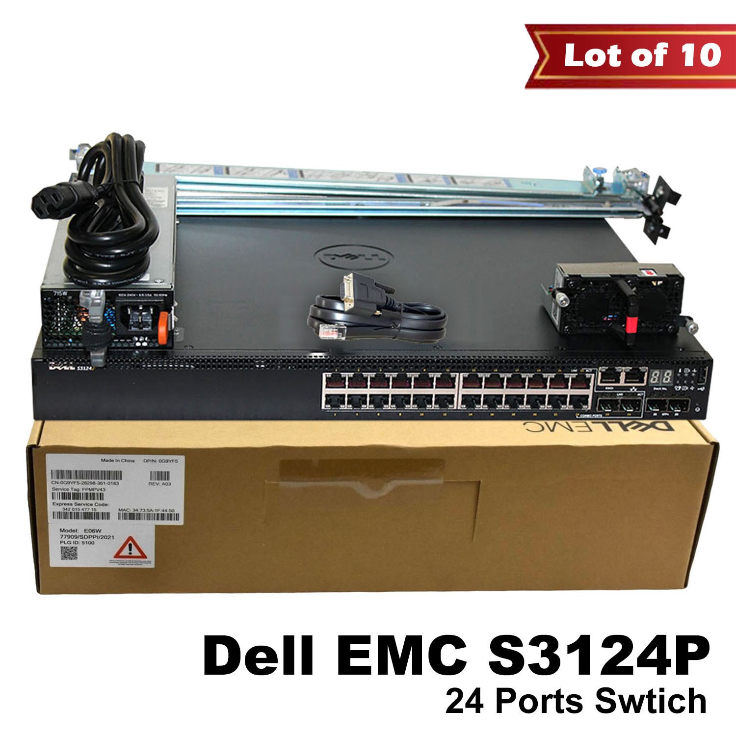 Lot of 10 Dell PowerSwitch S3124P 24-Ports 1GbE PoE+ L3 2x 10GbE Switch F8NYC