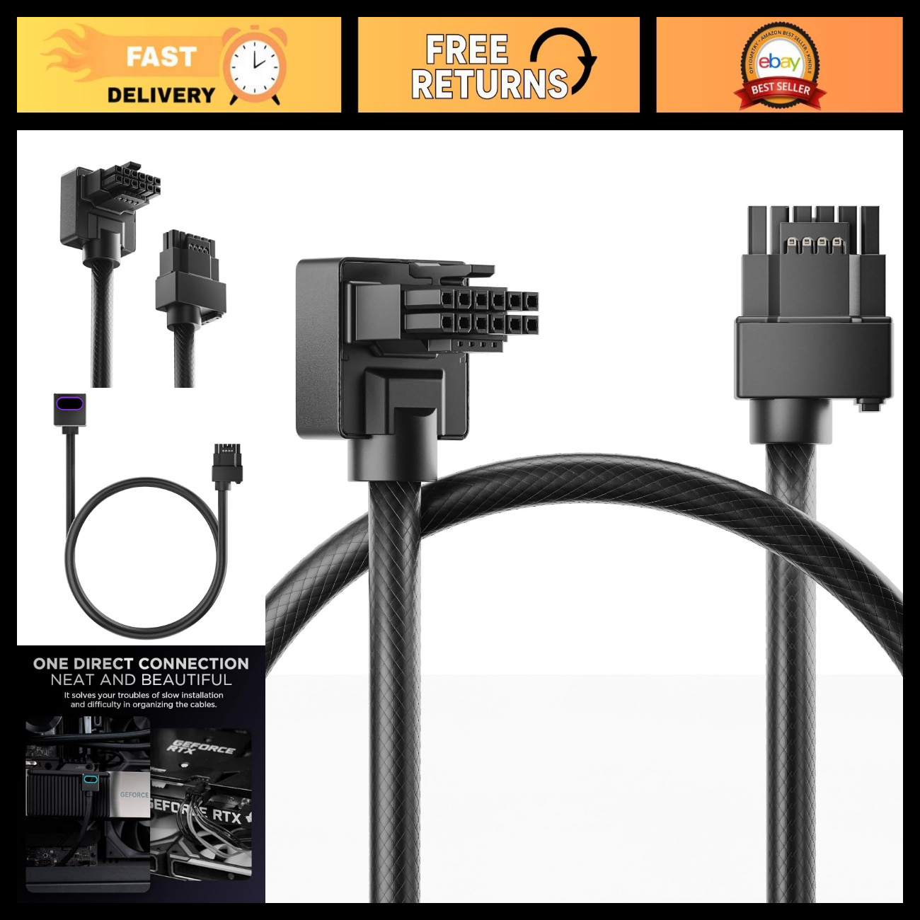 12VHPWR Modular Cable 16-Pin Male to Male Adapter, 90 Degree for RTX 40/50 Serie