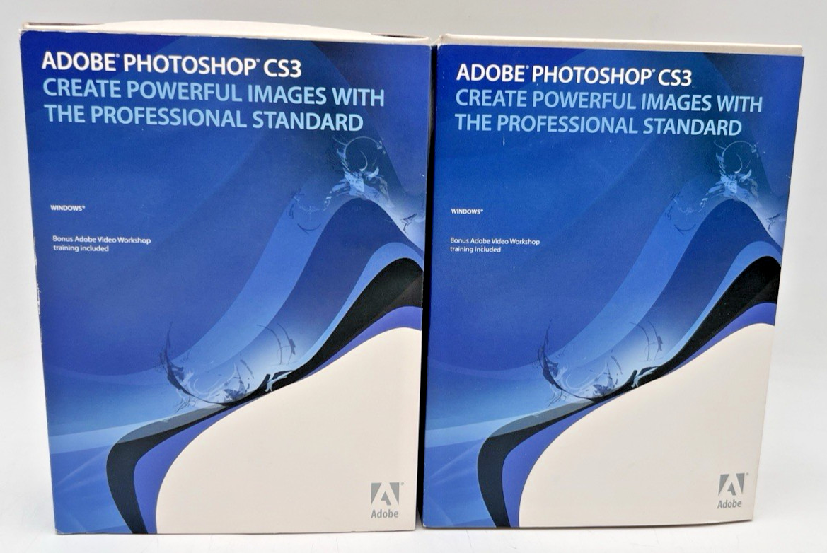 (2) ADOBE PHOTOSHOP CS3 W/BONUS VIDEO WORKSHOP & SERIAL NUMBERS