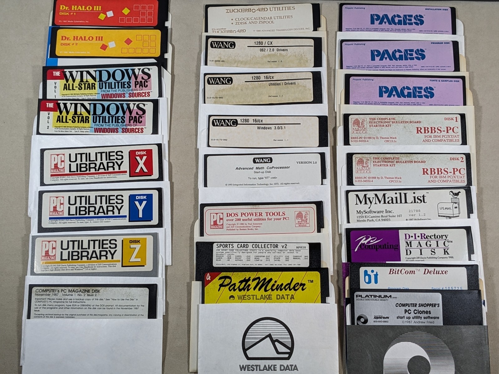 Lot: 25 Vintage 5.25" Floppy Disk Software DOS PC Dr HALO PathMinder Wang Ziff