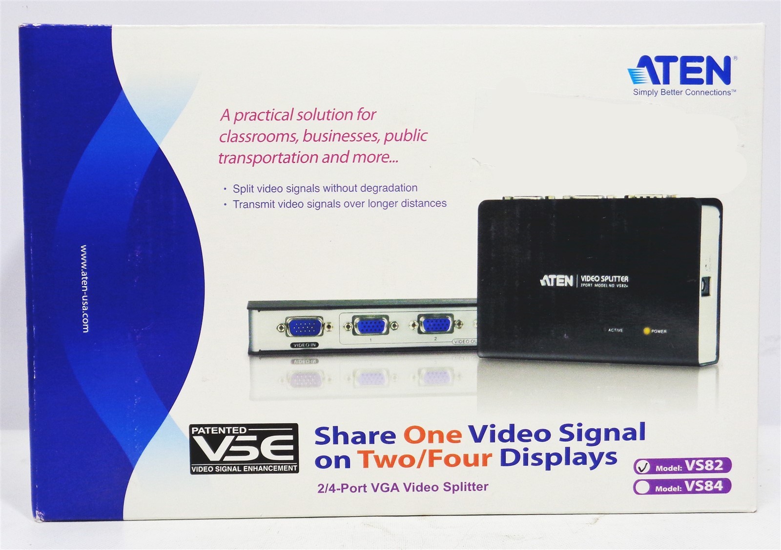 ATEN 2-Port 250MHz 1920x1440 HD VGA Video Splitter VS82A (Black) NO PSU