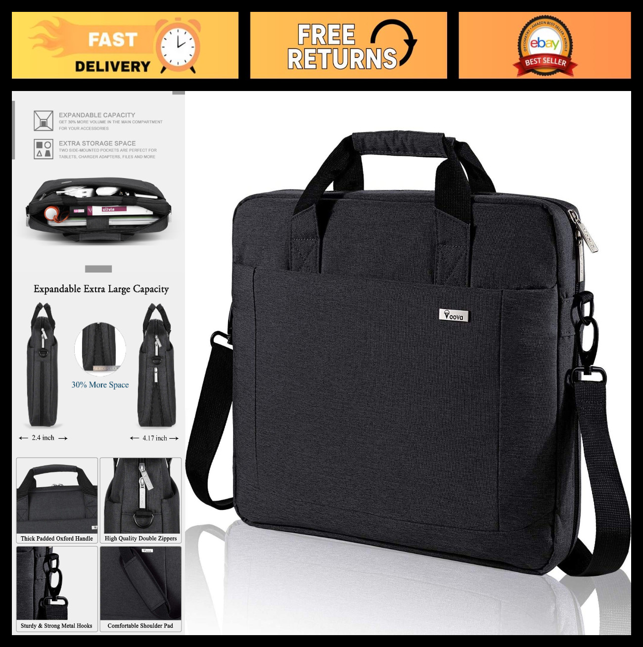 Expandable Waterproof Laptop Bag Case for 17-18" Laptops, Large Capacity, Messen
