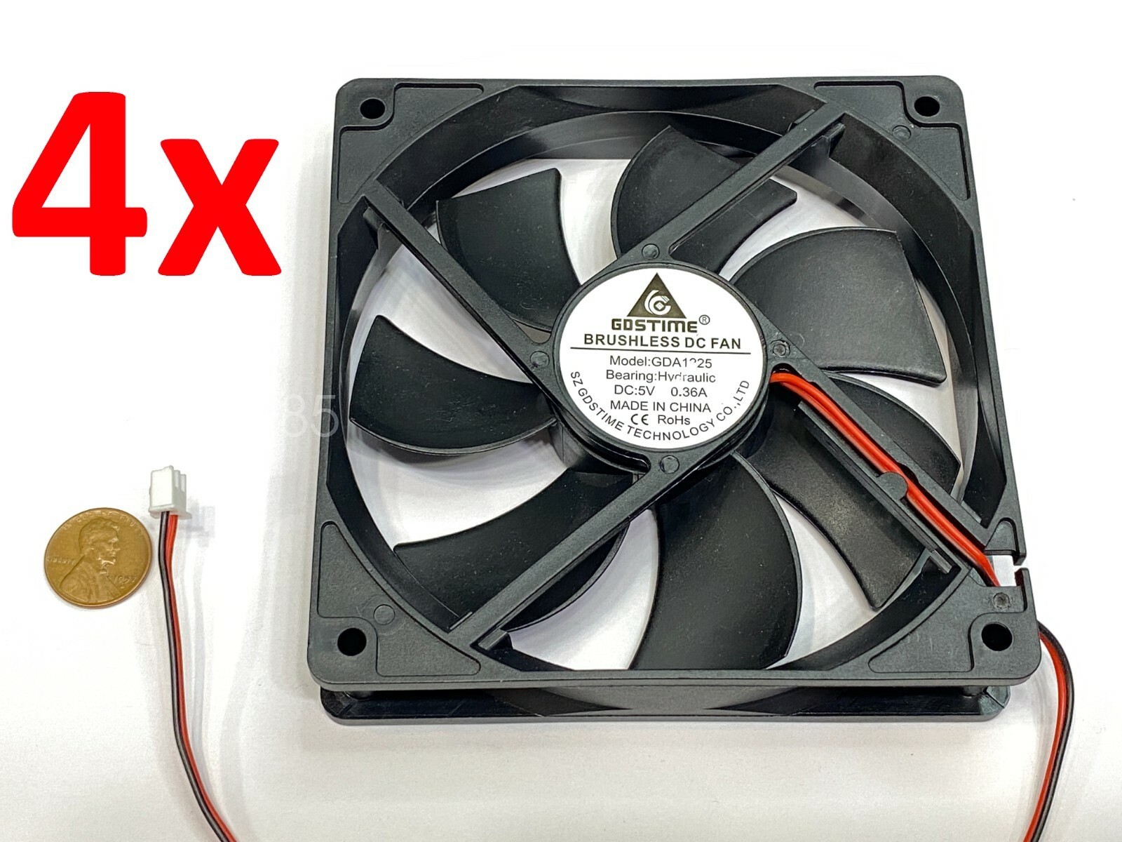 4 x  GDSTIME 5V 2Pin 12cm 120mm x 25mm GDA 1225 Axial Exhaust Cooling Fan