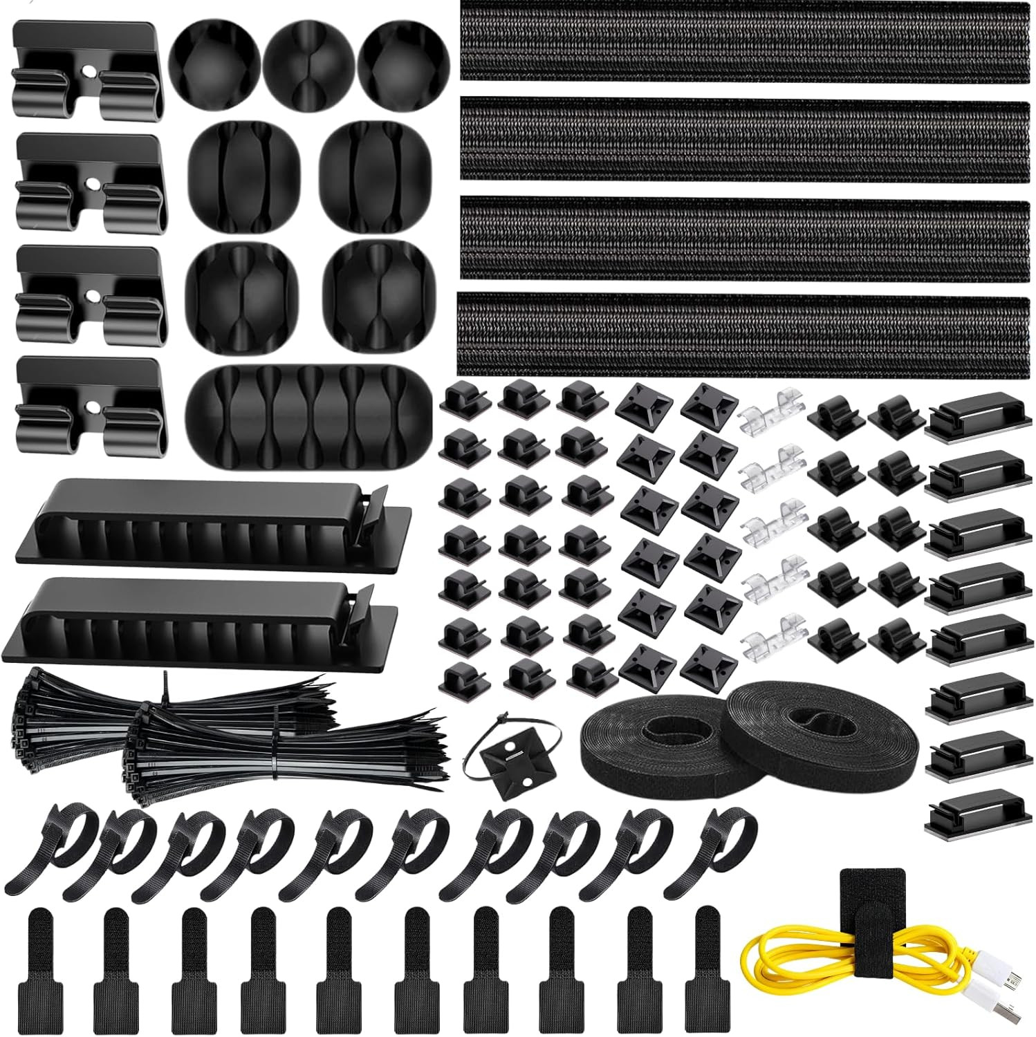 [313Pcs] Cable Management Kit, Reusable Computer Desk Cord Organizer, Black