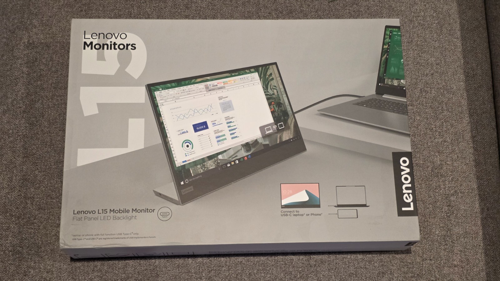 Lenovo L15 15.6" FHD IPS USB-C Portable Monitor 1080p Adjustable Stand