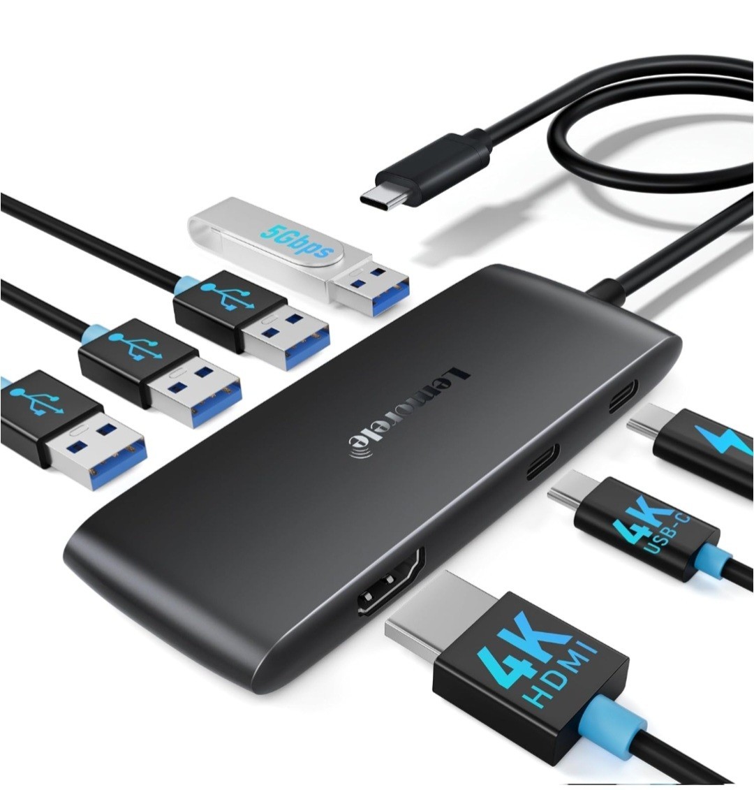 7-in-1 USB-C Hub Dual 4K HDMI DisplayPort 100W PD USB 3.0 Laptop Dock Adapter