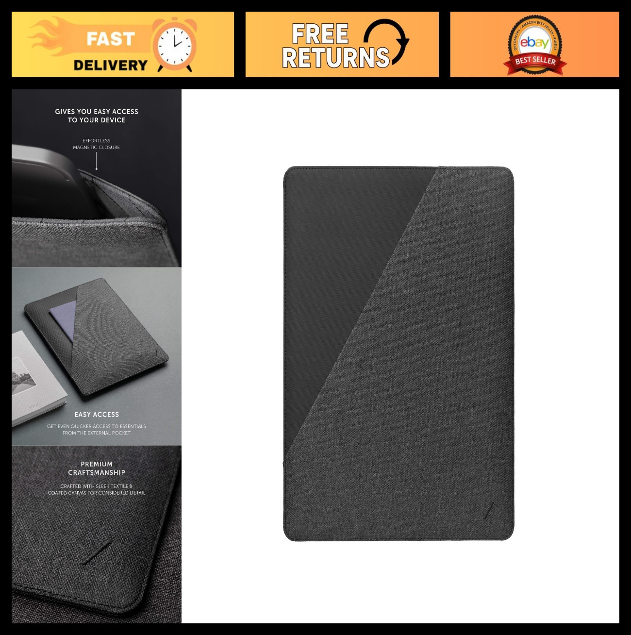 Sleek Slim 11" Tablet Sleeve for iPad Pro, Air & 10.2" - Easy-Access Magnetic Cl