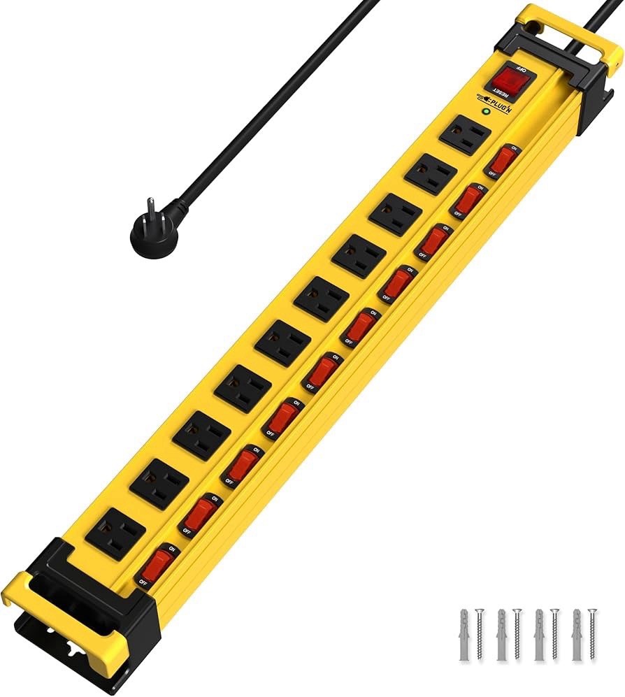 Plug'n Heavy Duty Power Strip with 3300J Surge Protector,10 Outlets Individual 
