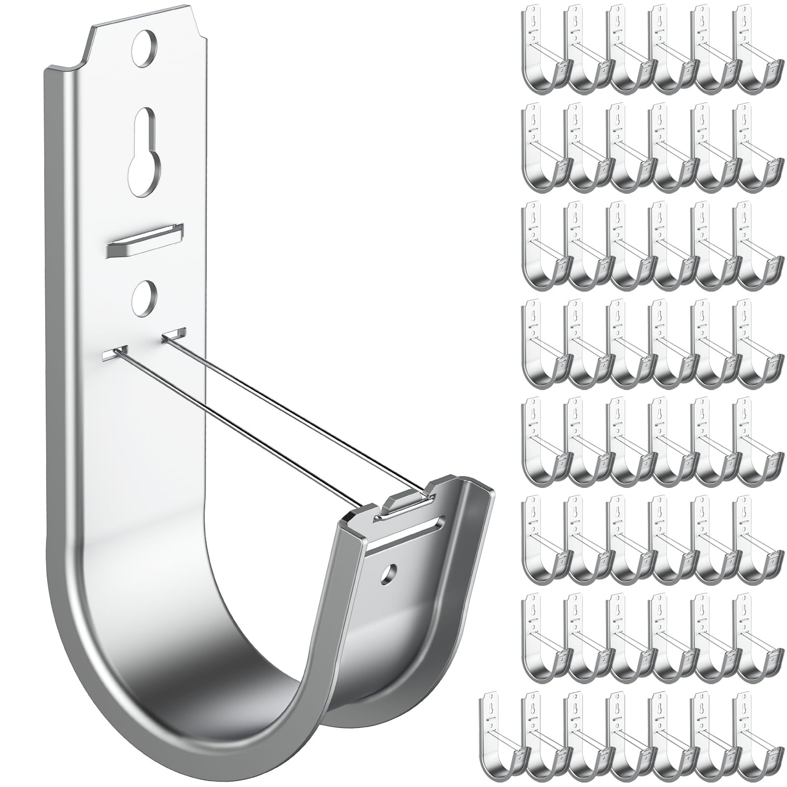 50 Pack 2 Inch Cable Support J Hook Wall Mount J Hook with Retainer Clip, Gal...