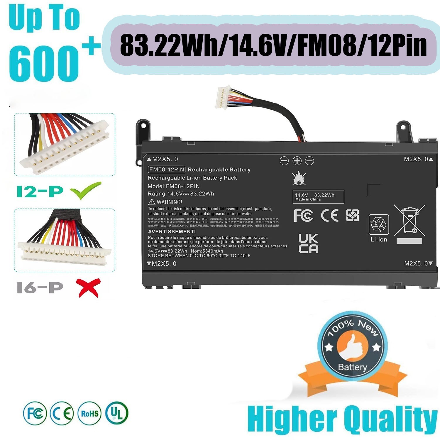 12Pin FM08 Battery For HP Omen 17-AN 17-ab 17-AN013TX 922752-421 TPN-Q195 83.22W