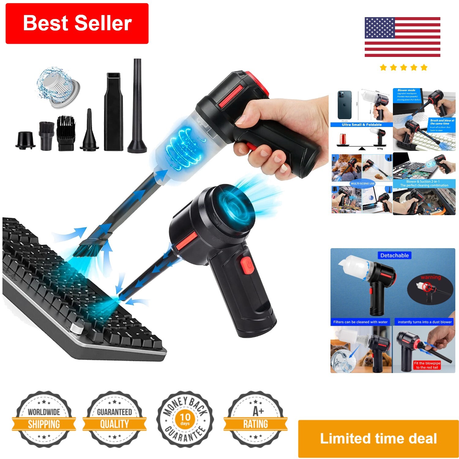 3-in-1 Air Duster - Vacuum Cleaner & Blower - Compact & Powerful - Cordless