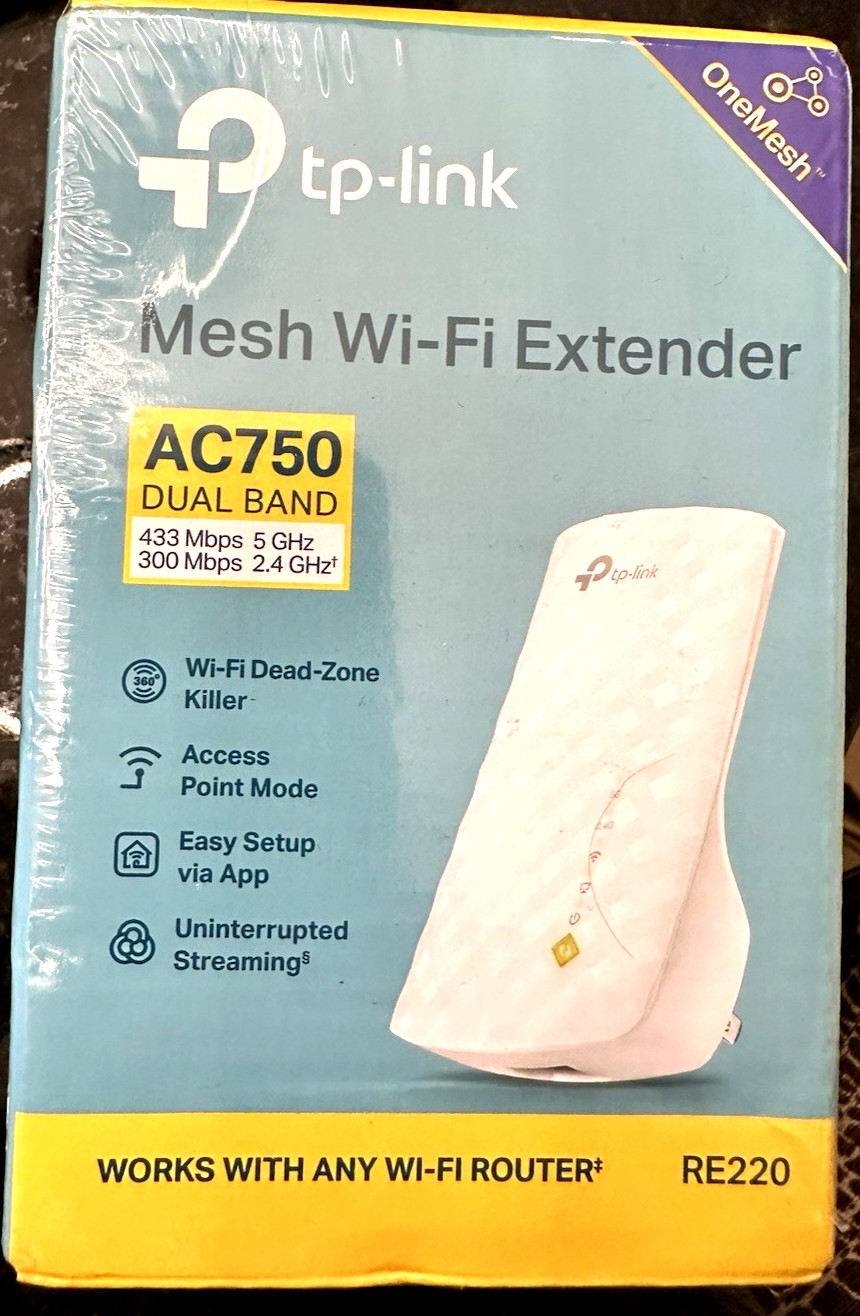 TP-LINK MESH DUAL-BAND WI-FI EXTENDER RE220 NEW IN SEALED BOX WHITE 2.4/5GHz