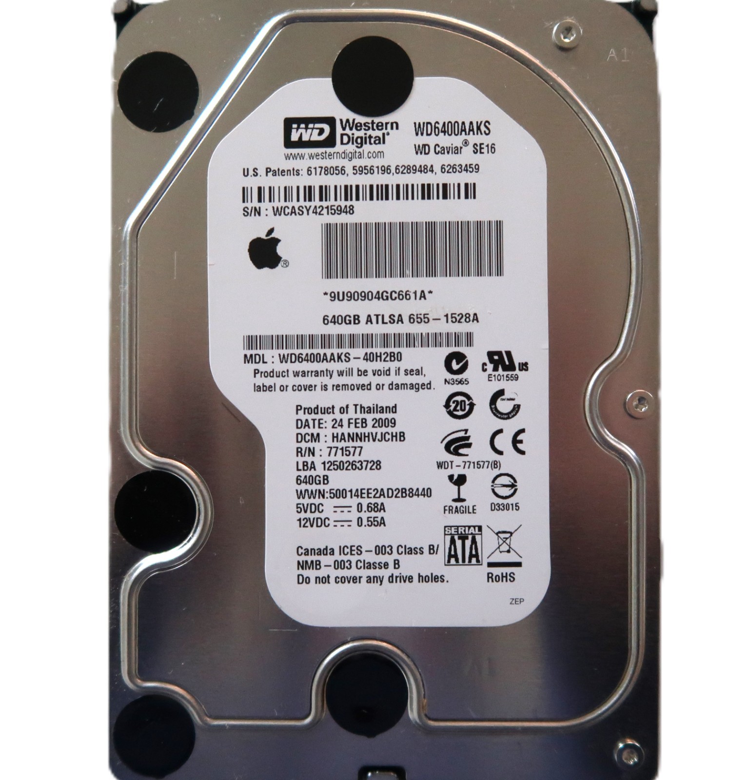WD WD6400AAKS-40H2B0 DCM:HANNHVJCHB (WCAS) Thailand 3.5" 640gb Sata HDD 02/2009