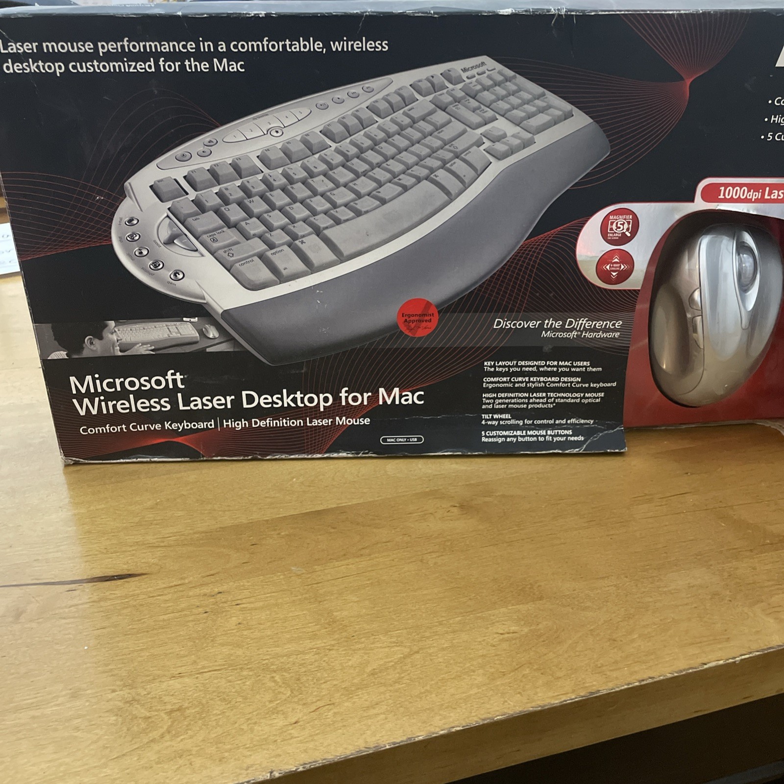 RARE NEW MICROSOFT WIRELESS LASER DESKTOP KEYBOARD and MOUSE  Wear on box 