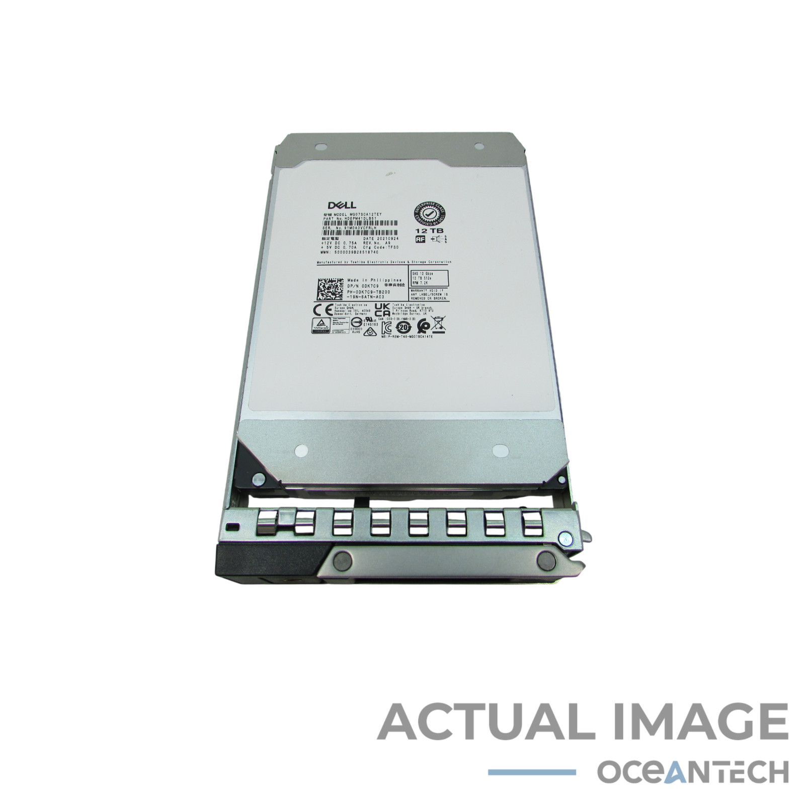 Dell DK7C9 0DK7C9 MG07SCA12TEY 12TB 7.2K 12G 3.5" SAS 512E HARD DRIVE W/ TRAY