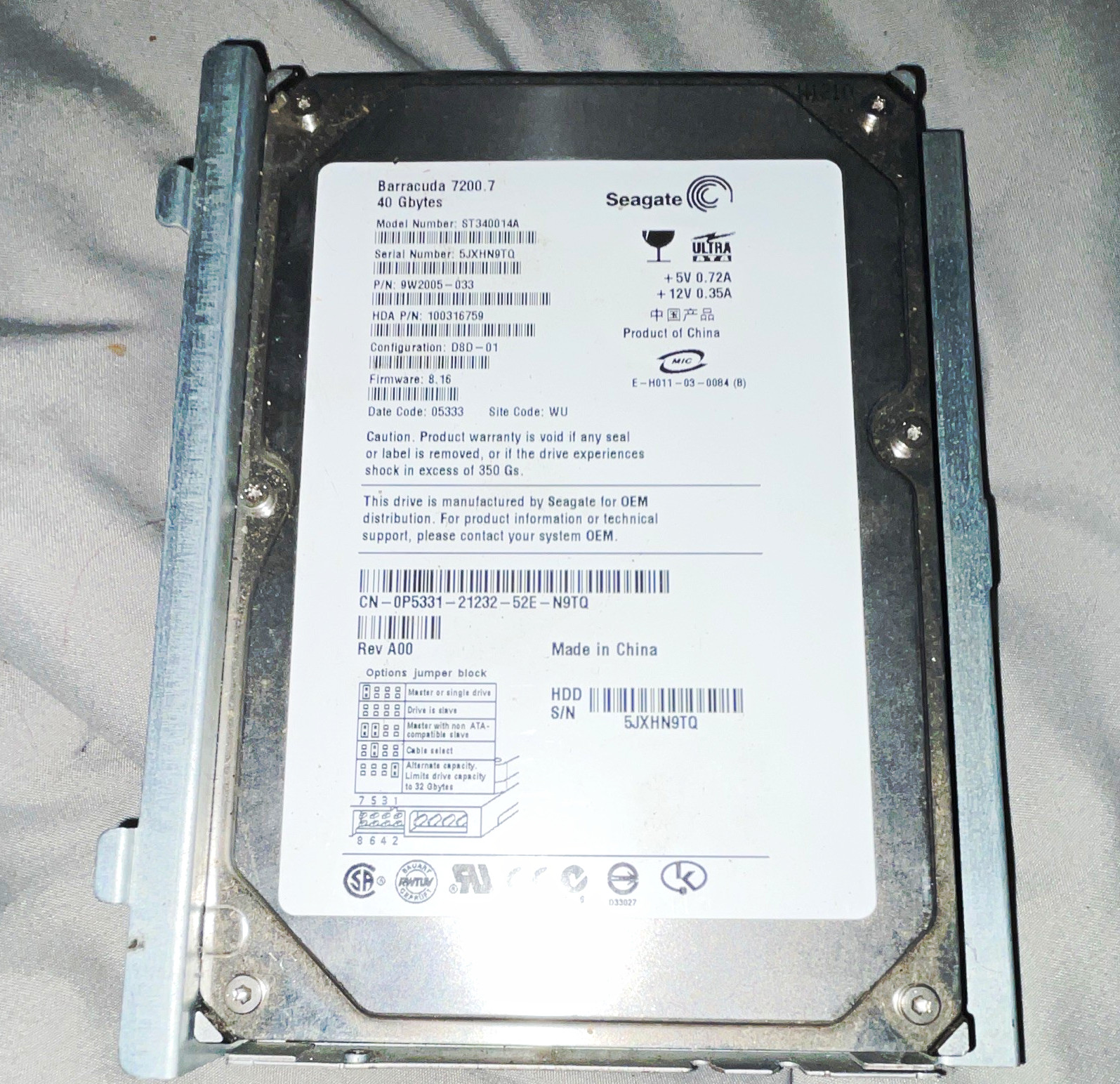 Seagate Barracuda 7200.7 ST340014A 40GB 3.5" IDE 7200RPM 2MB ATA/100 UNTESTED