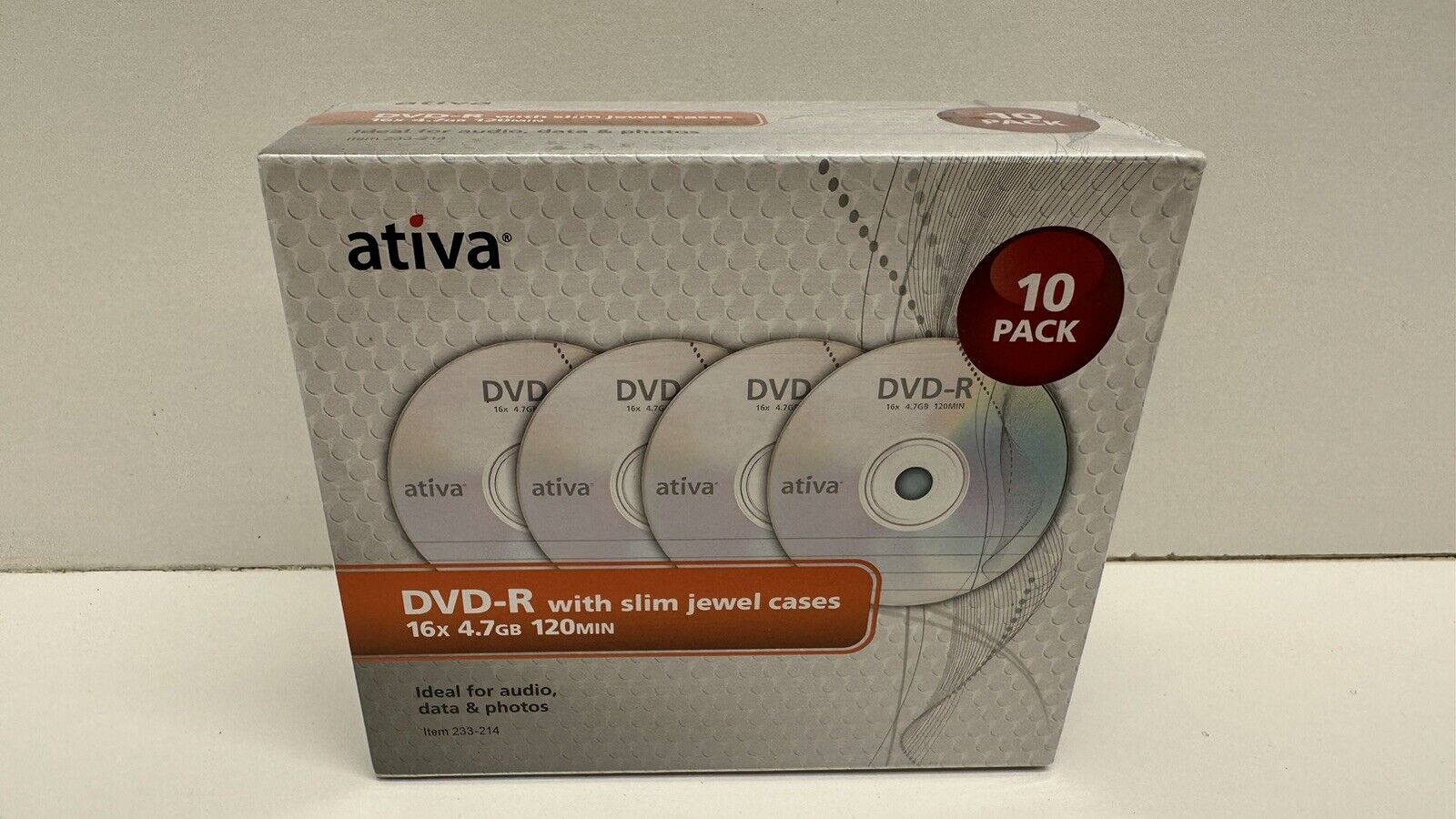 ATIVA DVD-R disc 10 Pk +Jewel Cases Slim  16x 4.7GB Factory Seal 